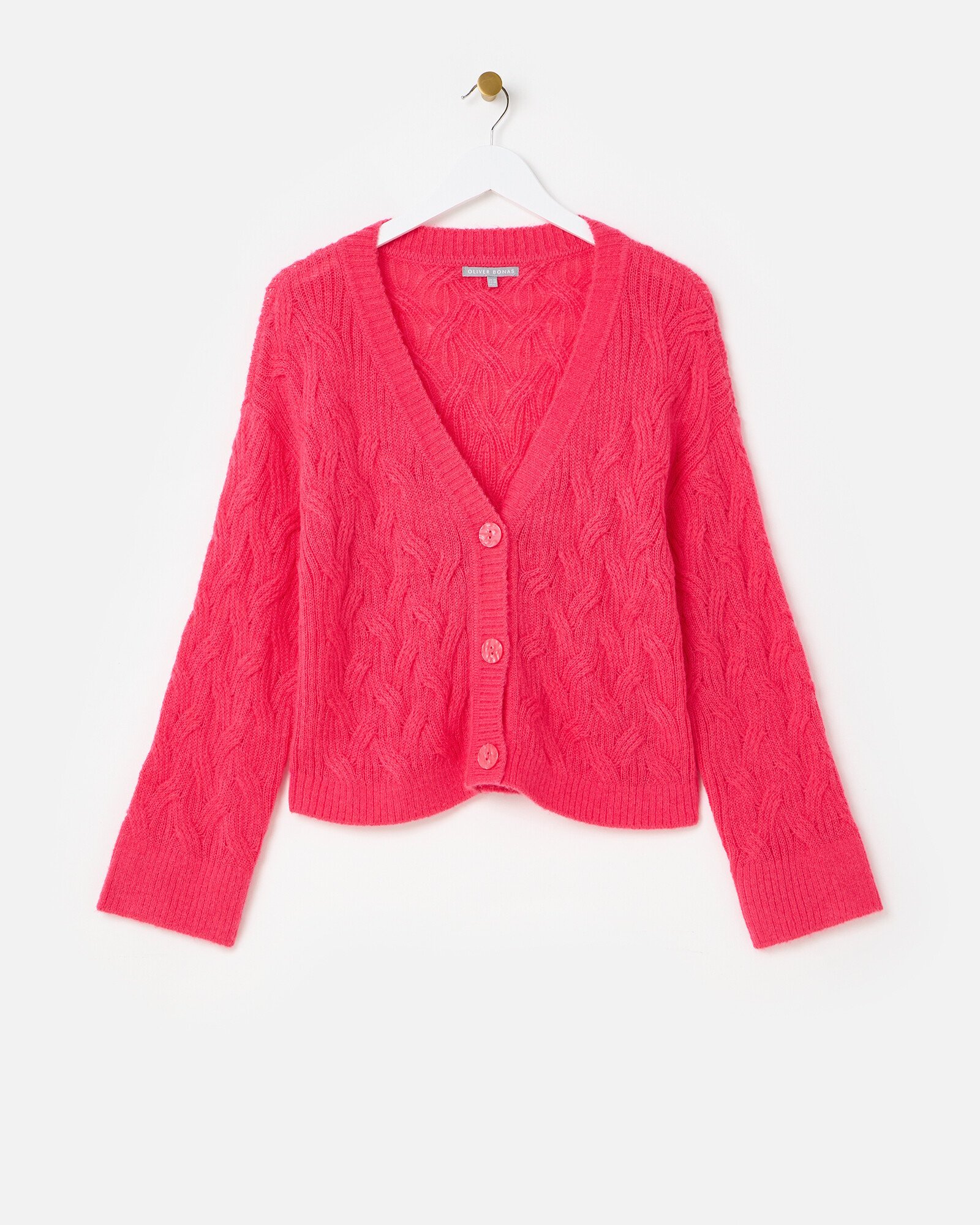 Cardigan Oliver Bonas Jumpers Sale Hot Pink Plait Stitch V-Neck