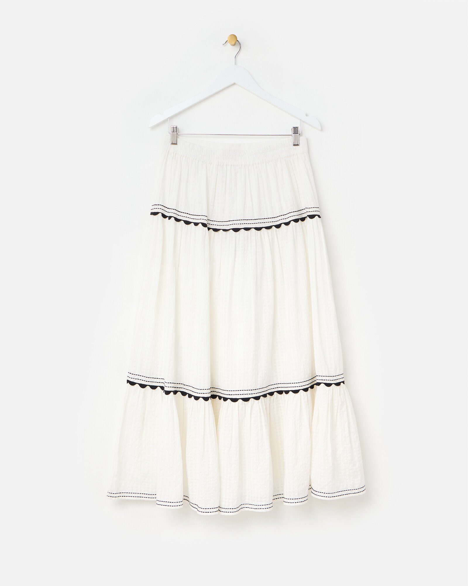 White & Black Ric Rac Tiered Midi Skirt | Oliver Bonas