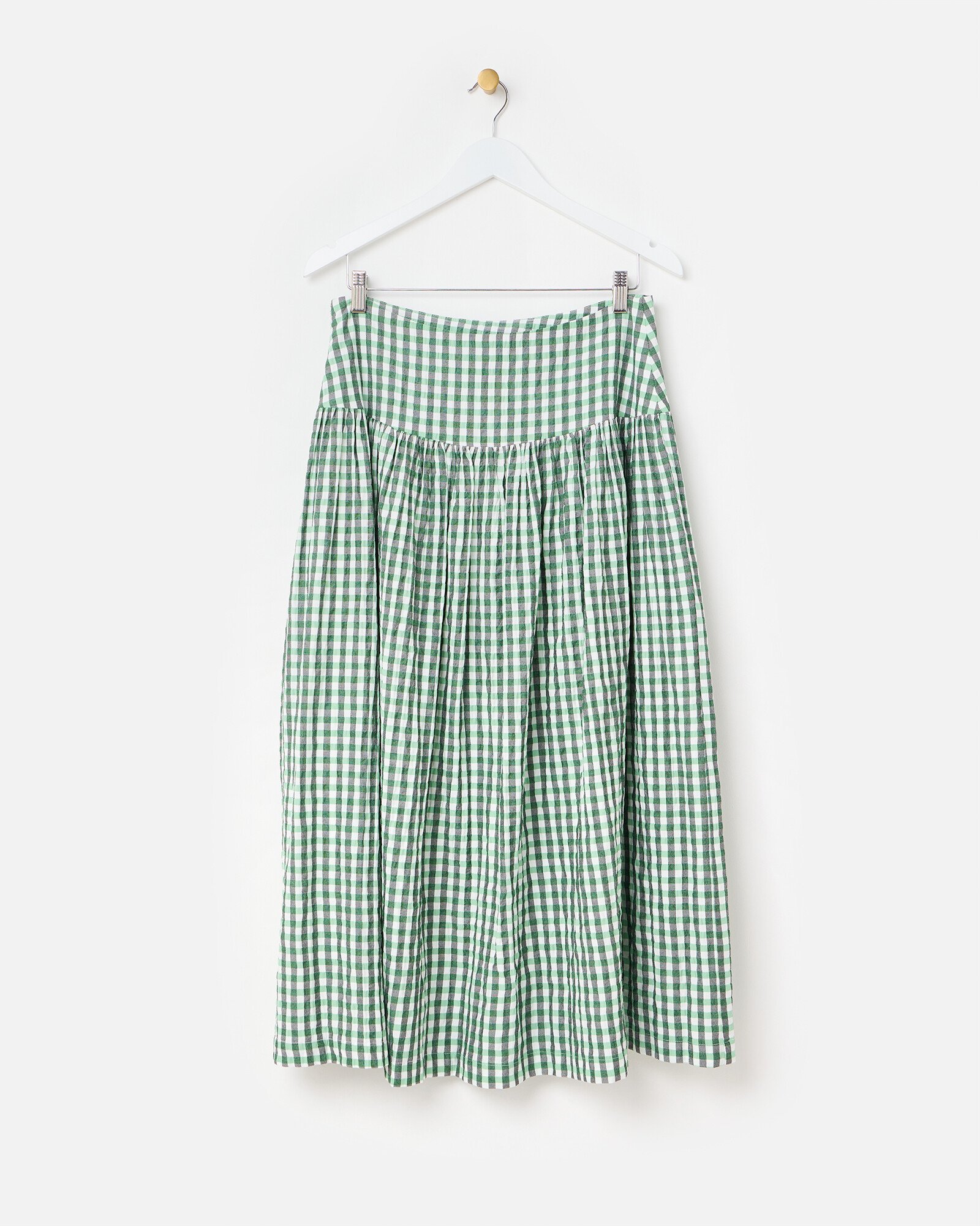 Green Gingham Basque Waist Midi Skirt Oliver Bonas