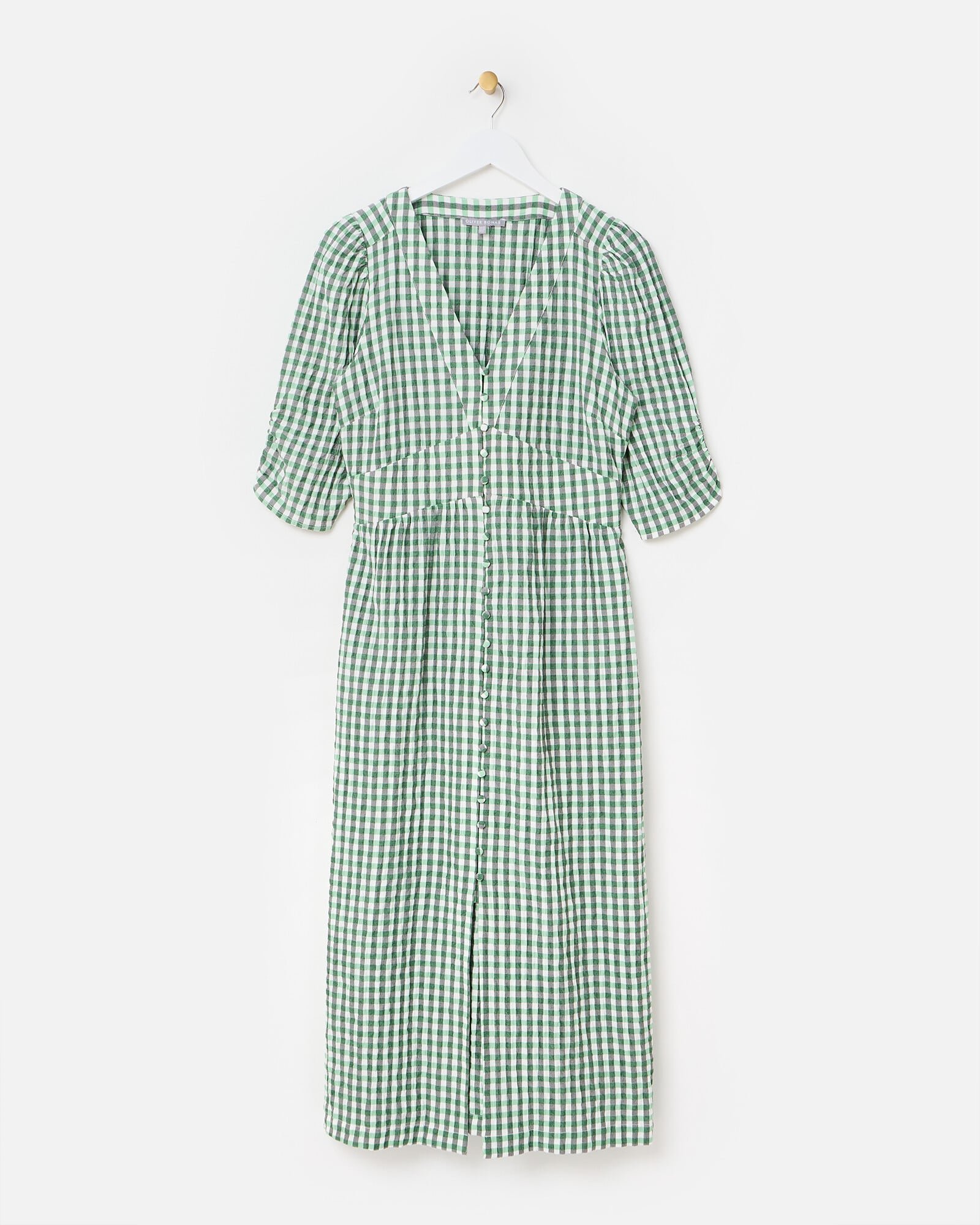 Green Gingham V-Neck Midi Dress | Oliver Bonas Green Gingham V-Neck Midi Dress | Oliver Bonas