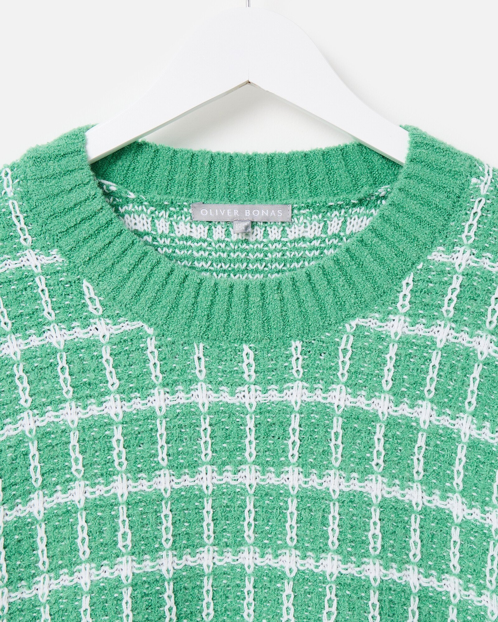Green White Checked Knitted Jumper Oliver Bonas
