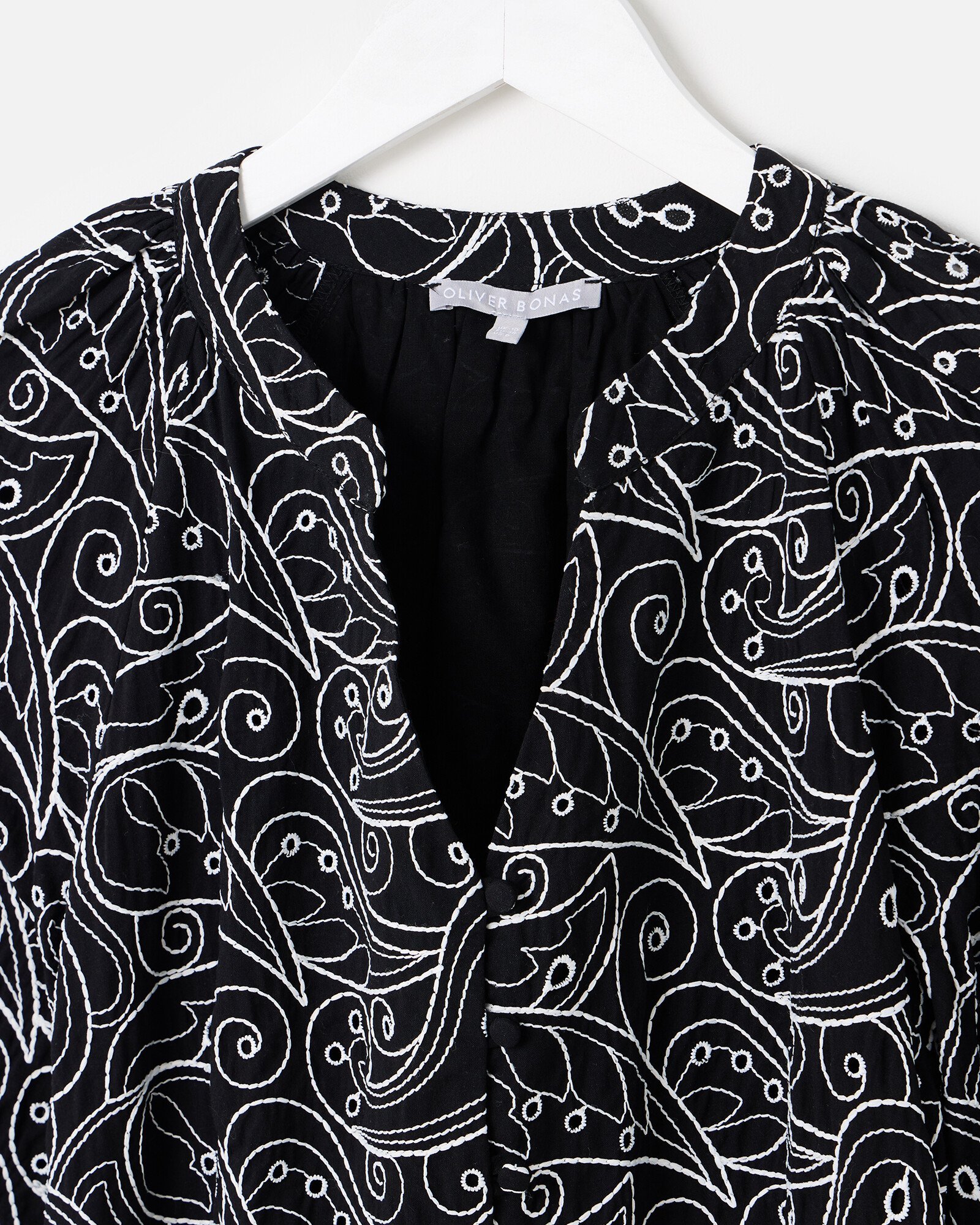 Black White Contrast Broderie Tiered Mini Dress Oliver Bonas