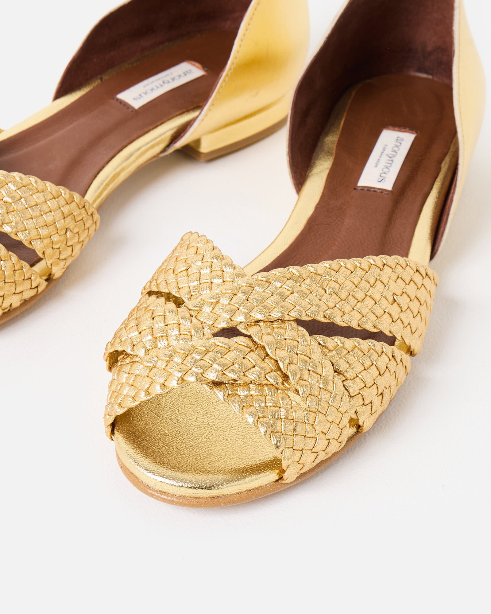 Anonymous Copenhagen Sanni 20 Gold Braided Leather Sandals