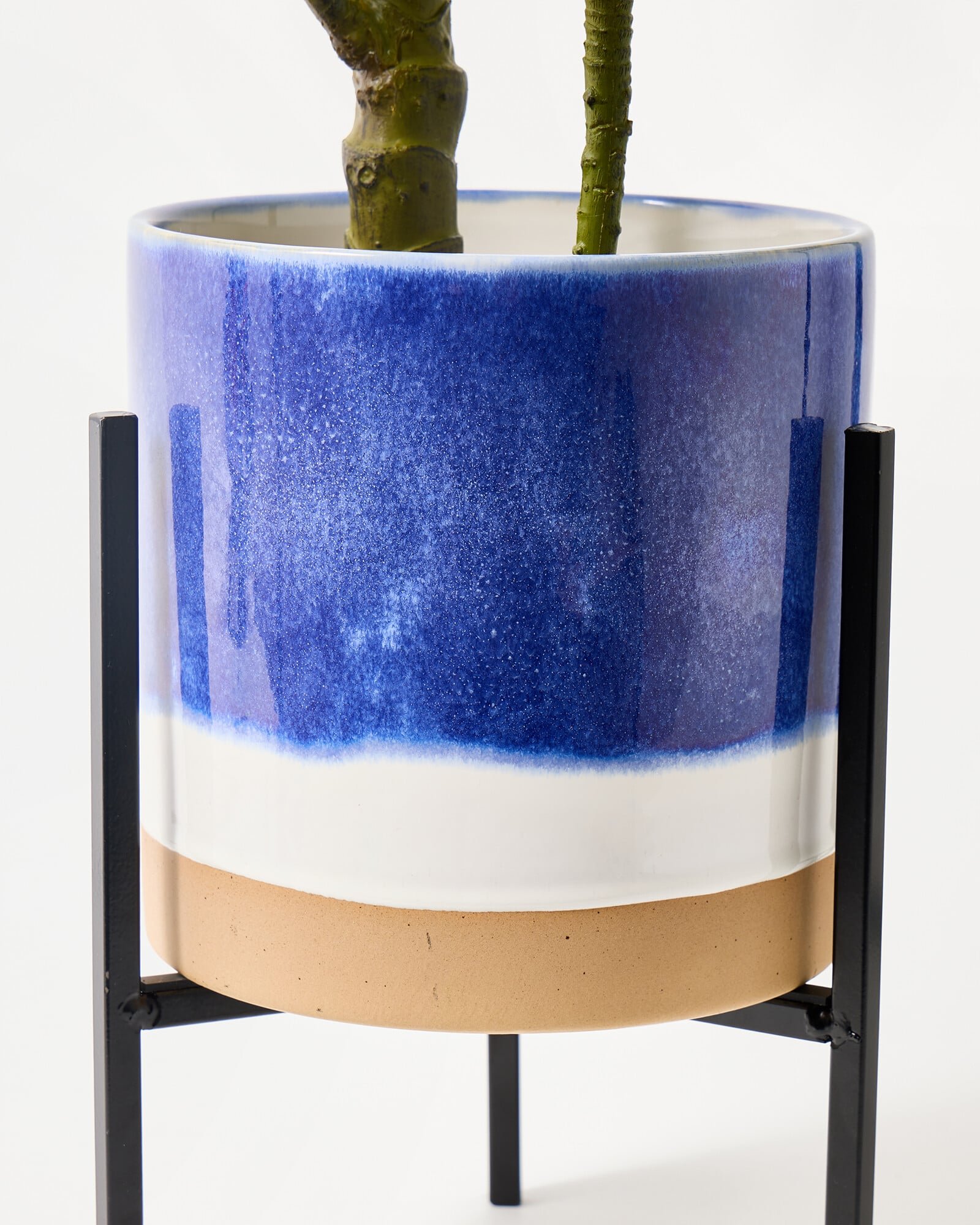 Nora Blue Ceramic Standing Plant Pot Small | Oliver Bonas