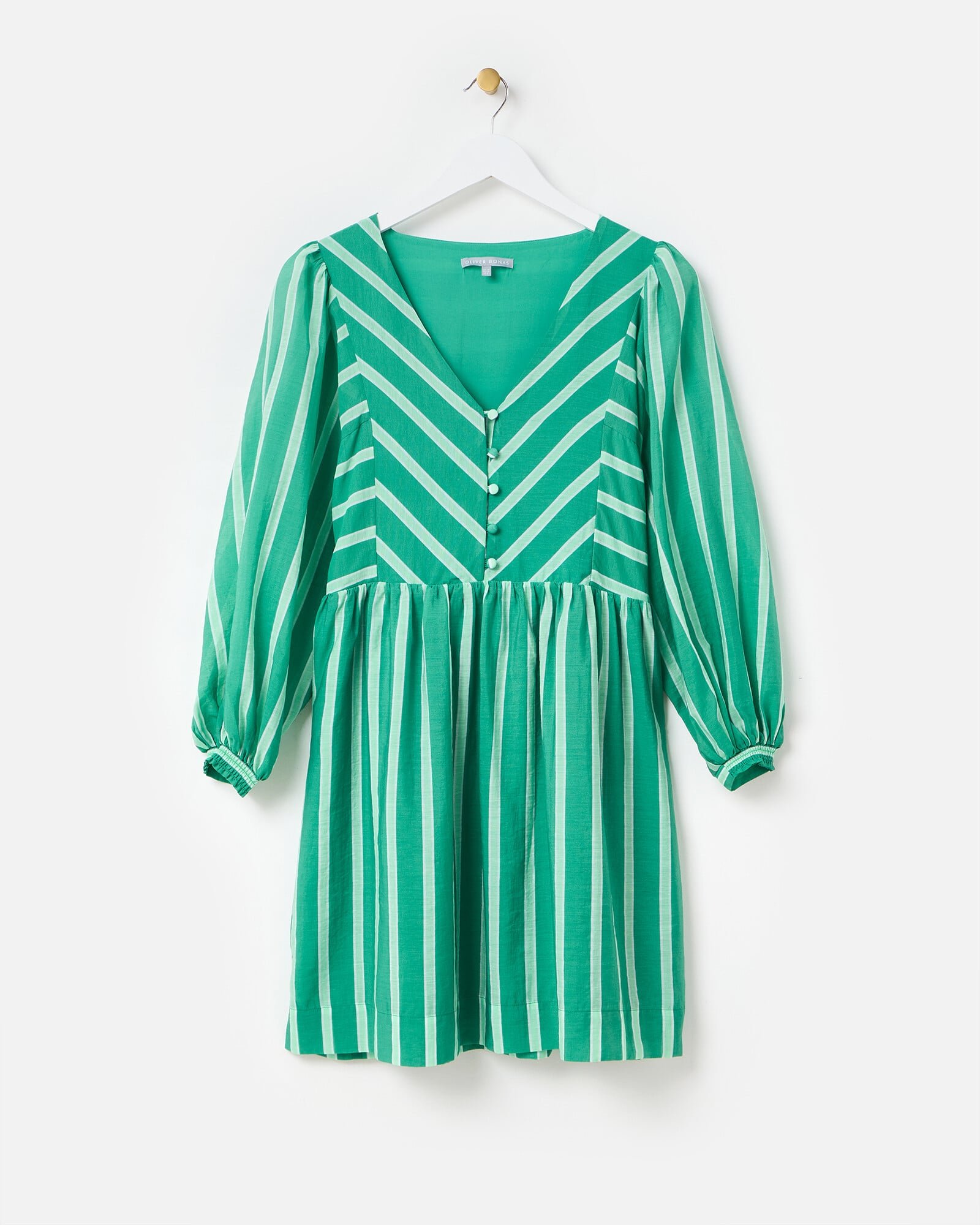 Green Striped V-Neck Mini Dress Oliver Bonas