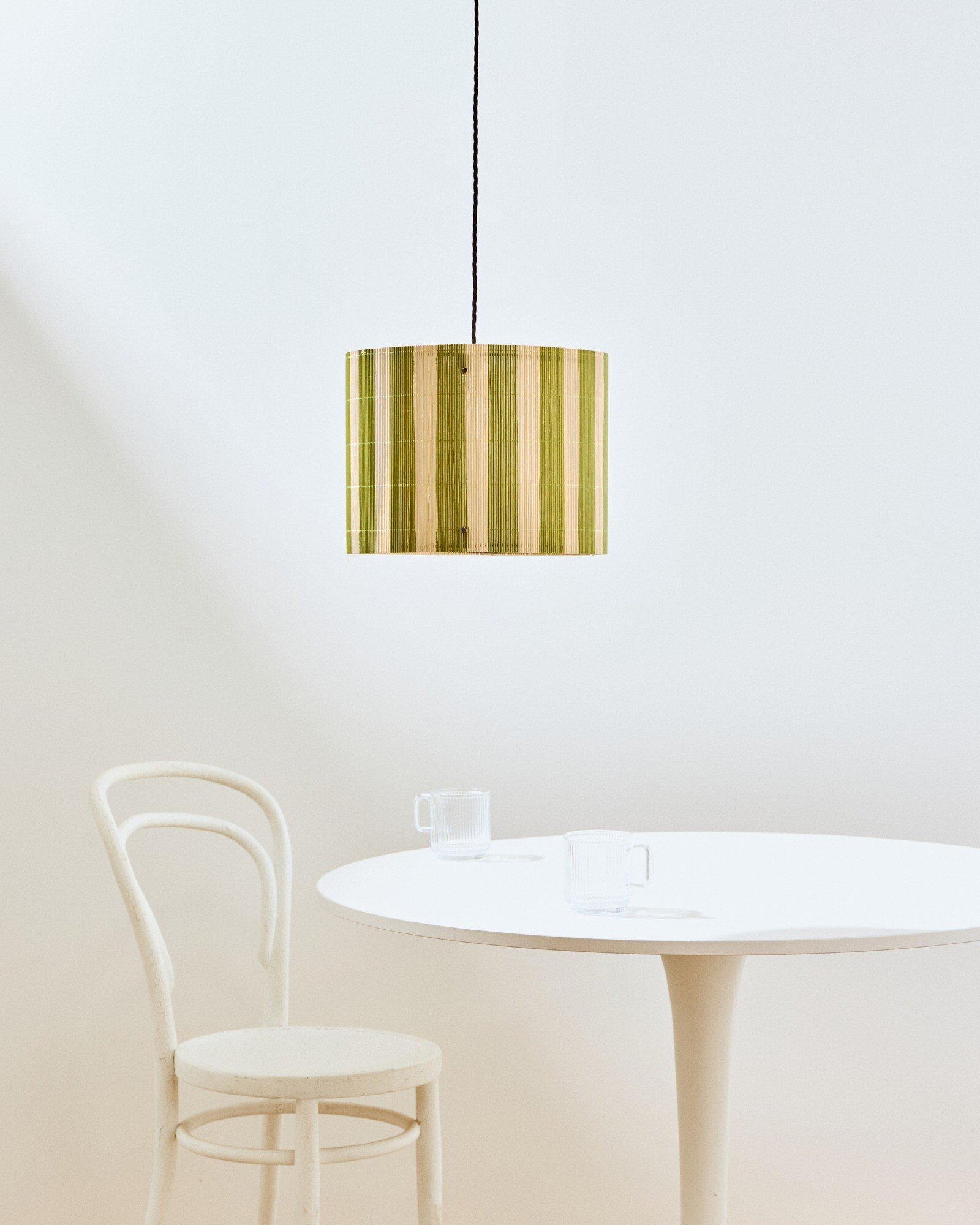 Ena Green Stripe Bamboo Pendant Lamp Shade Oliver Bonas