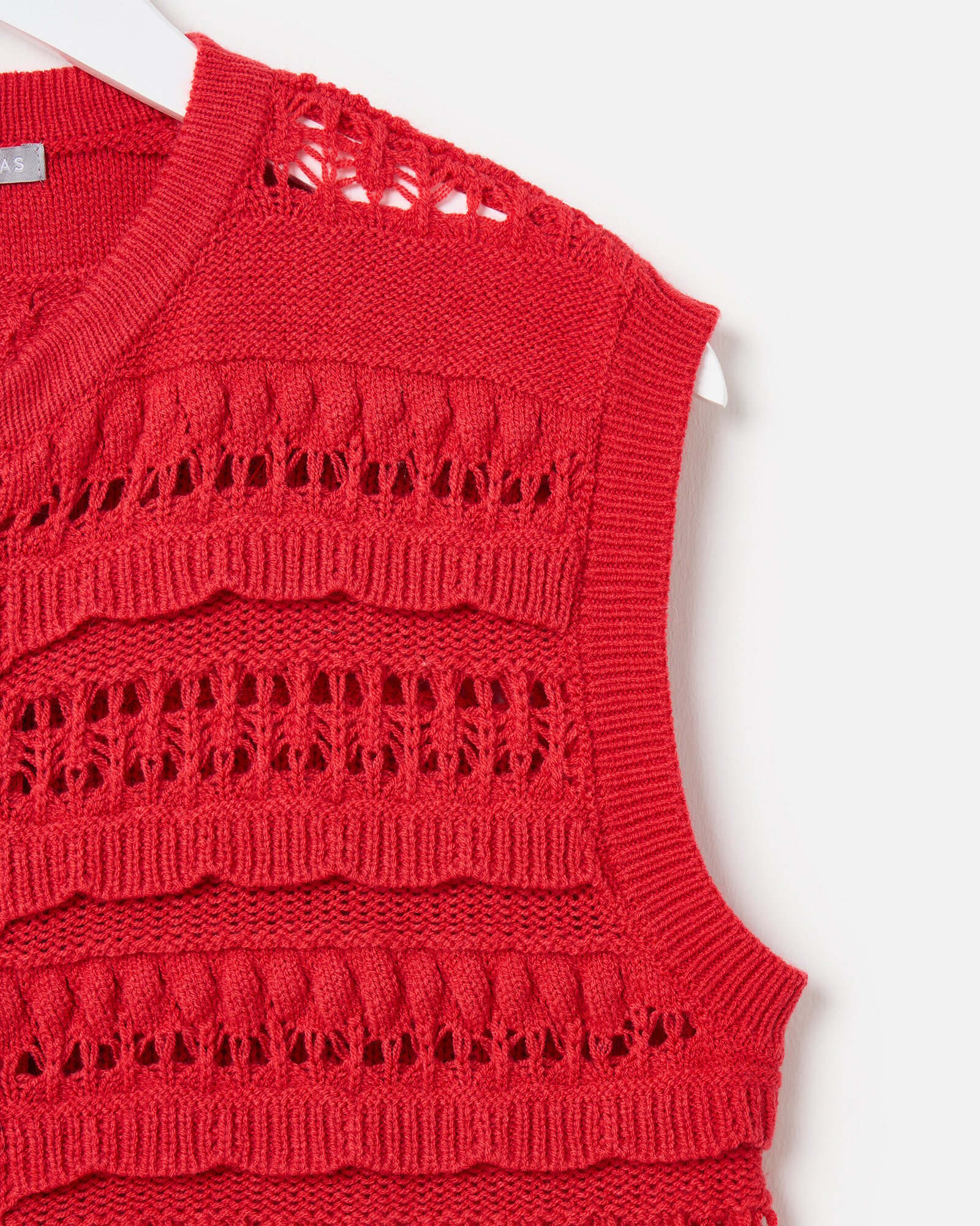 Red Scallop Frill Zip Up Knitted Waistcoat | Oliver Bonas