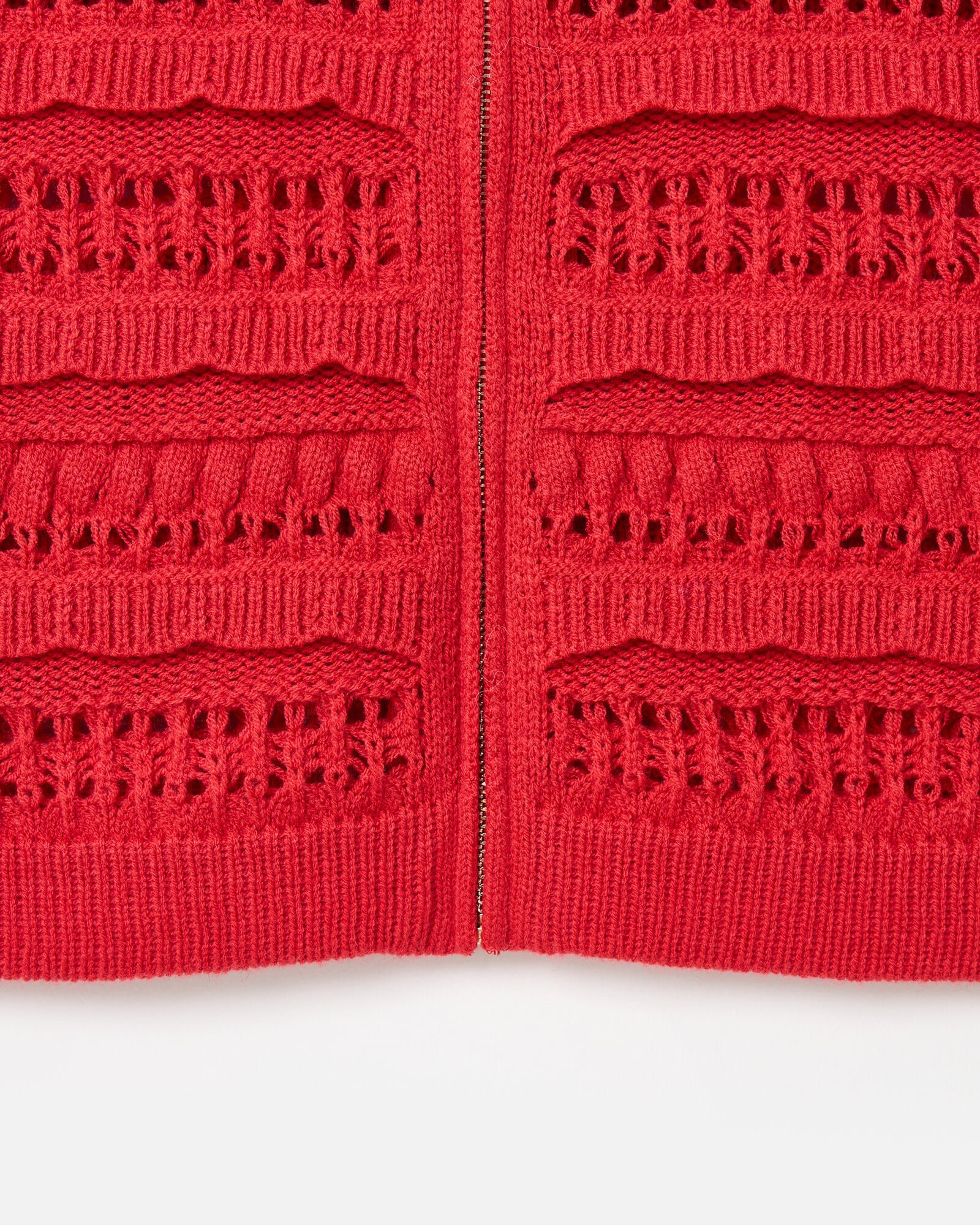 Red Scallop Frill Zip Up Knitted Waistcoat | Oliver Bonas