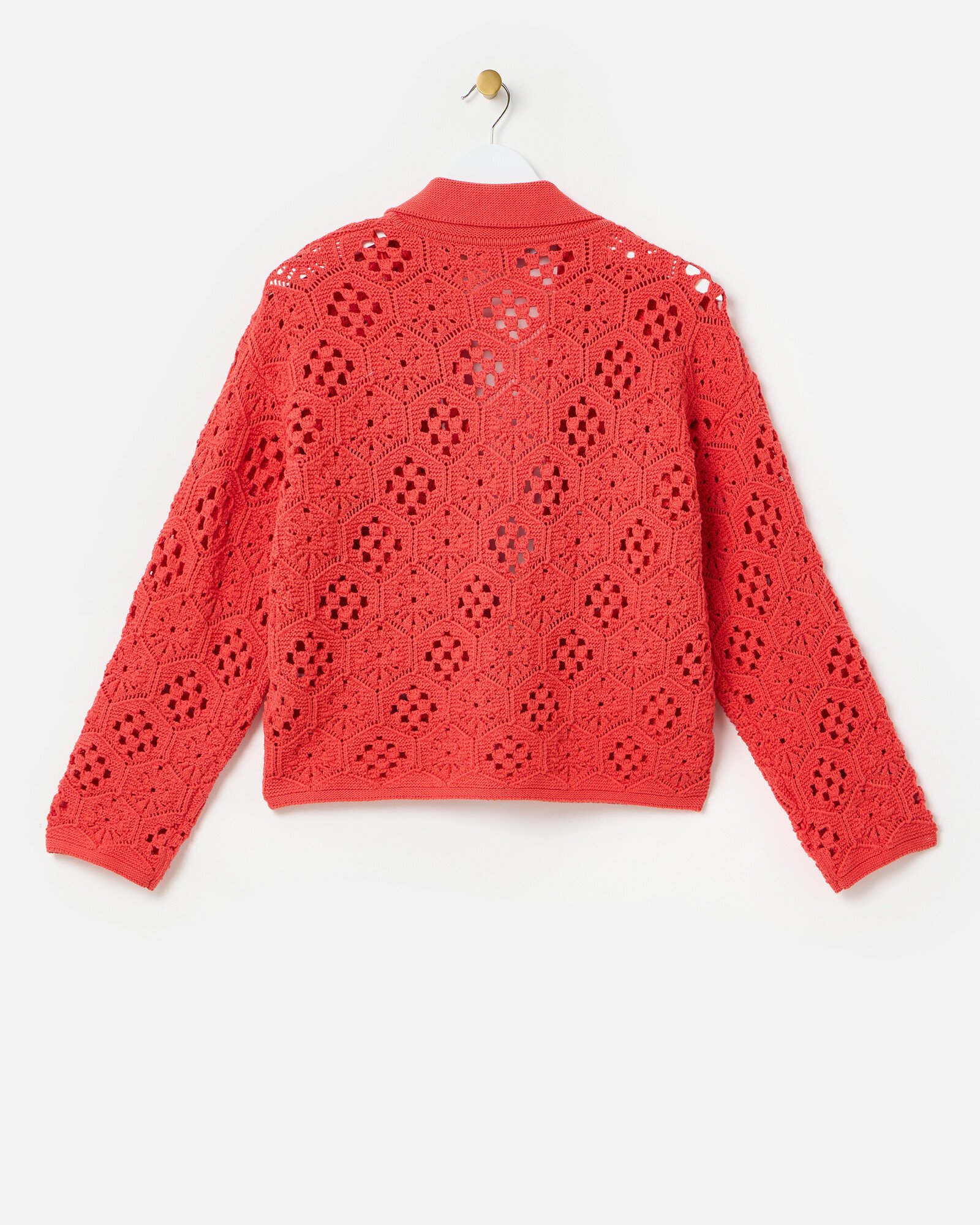 Red Collared Open Front Crochet Cardigan Oliver Bonas IE