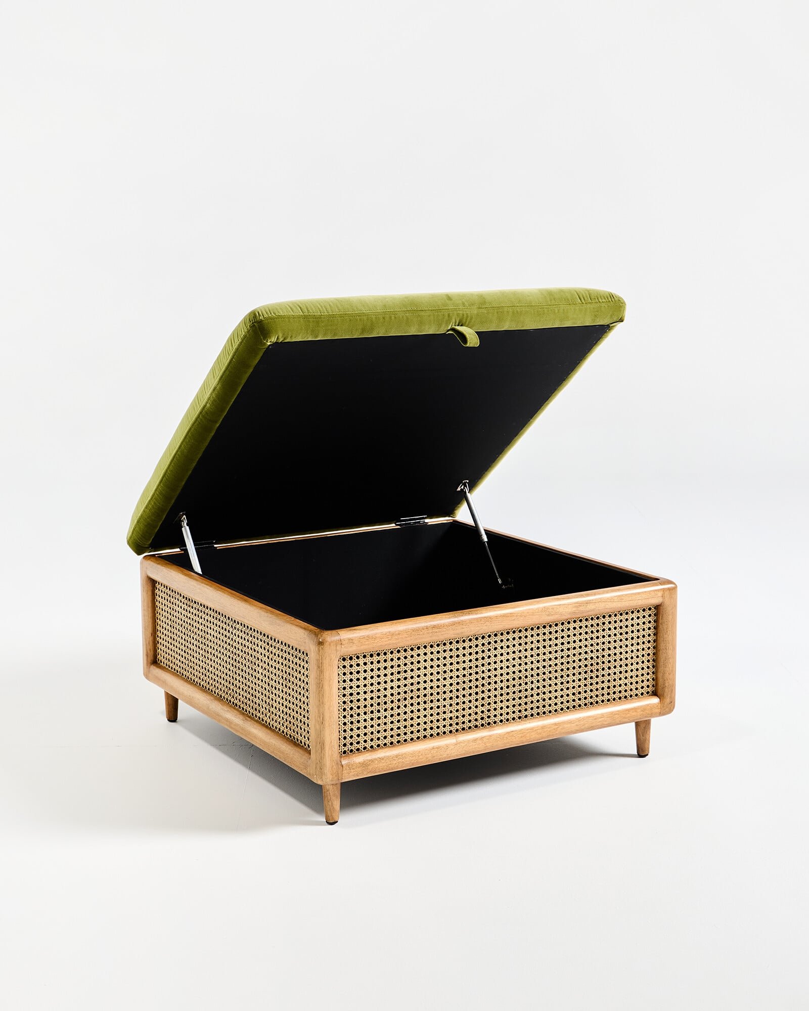 Loha Green Velvet & Rattan Square Storage Ottoman | Oliver Bonas