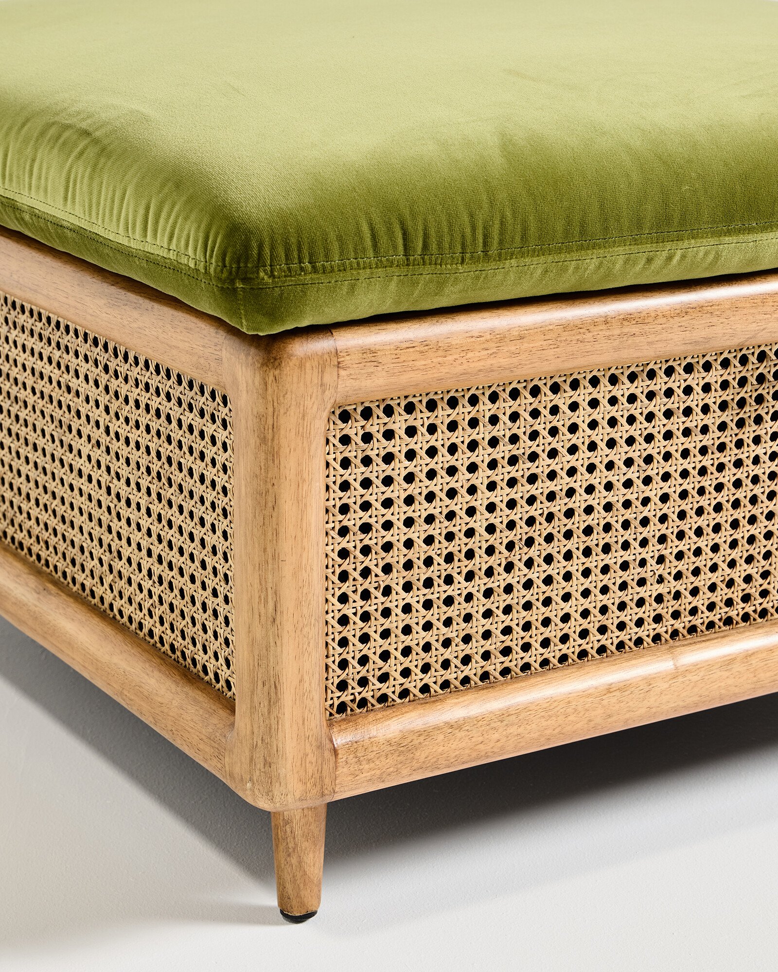 Loha Green Velvet & Rattan Square Storage Ottoman | Oliver Bonas