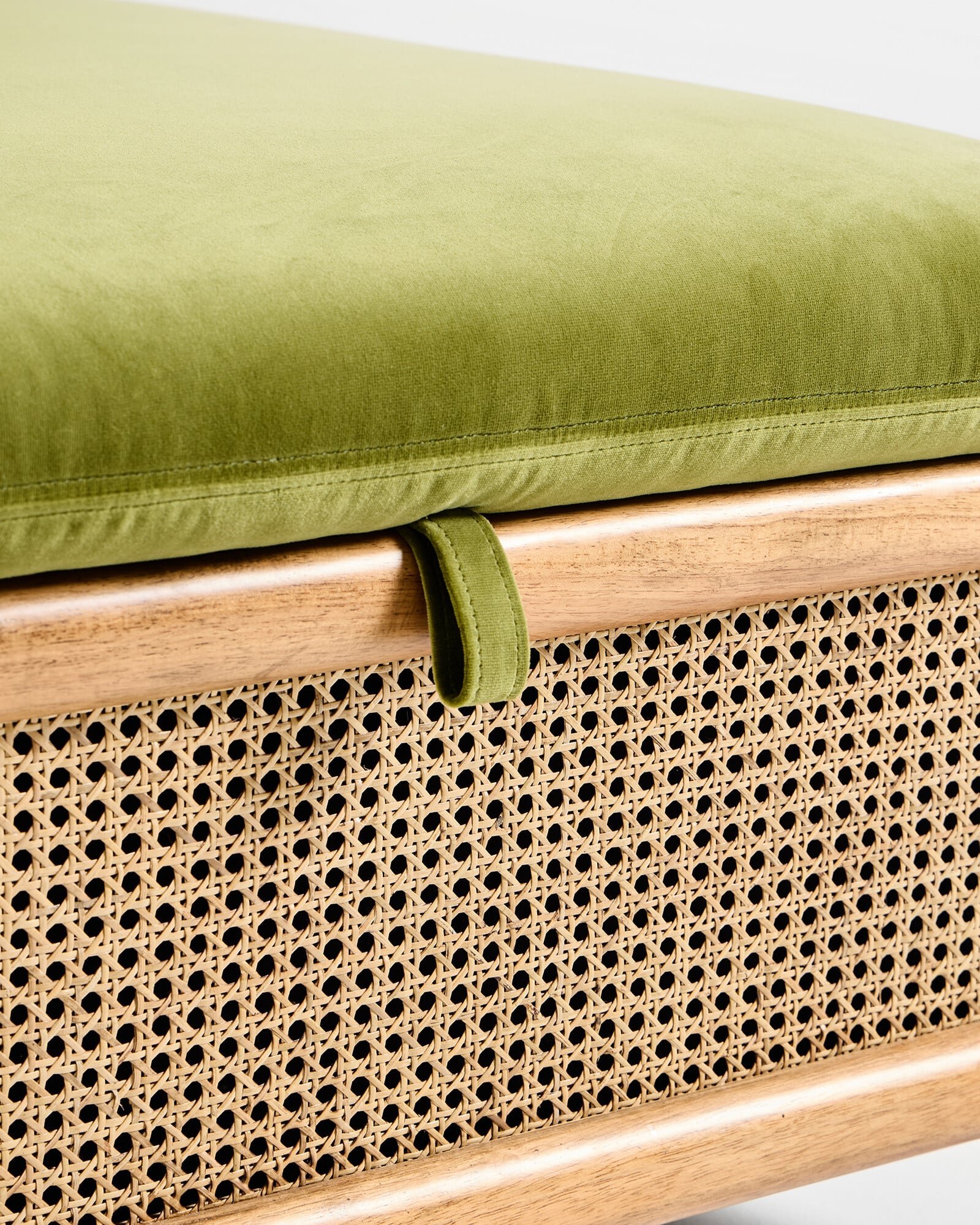 Loha Green Velvet & Rattan Square Storage Ottoman | Oliver Bonas