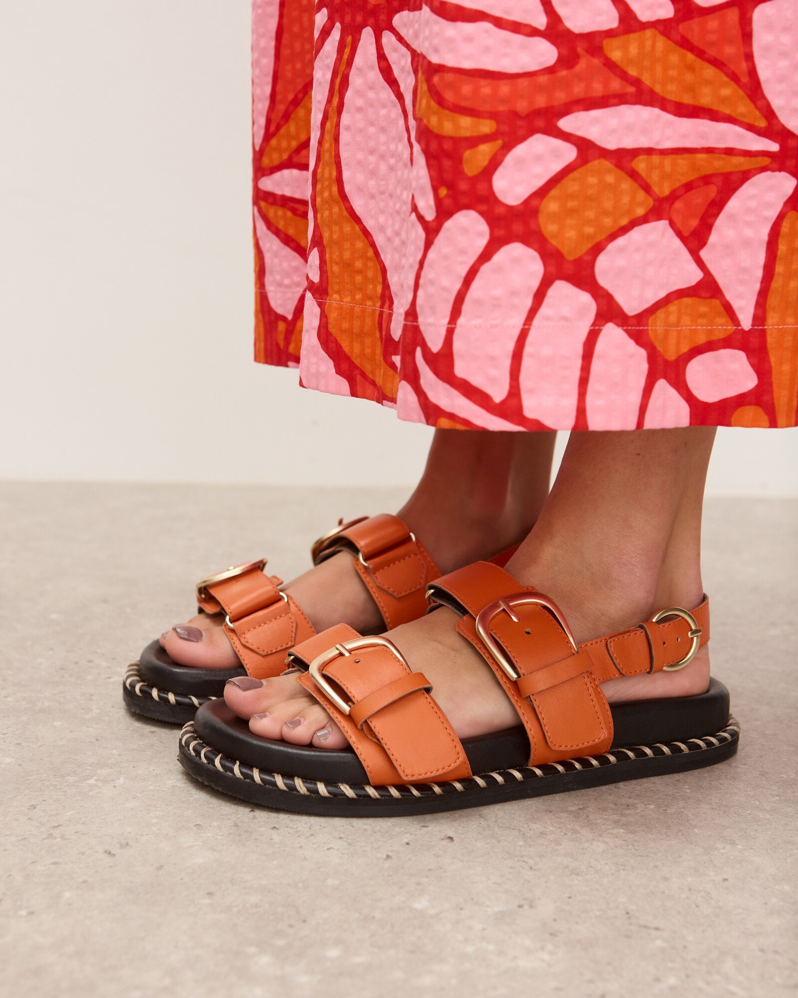Chunky Orange Double Buckle Flatform Sandals Oliver Bonas
