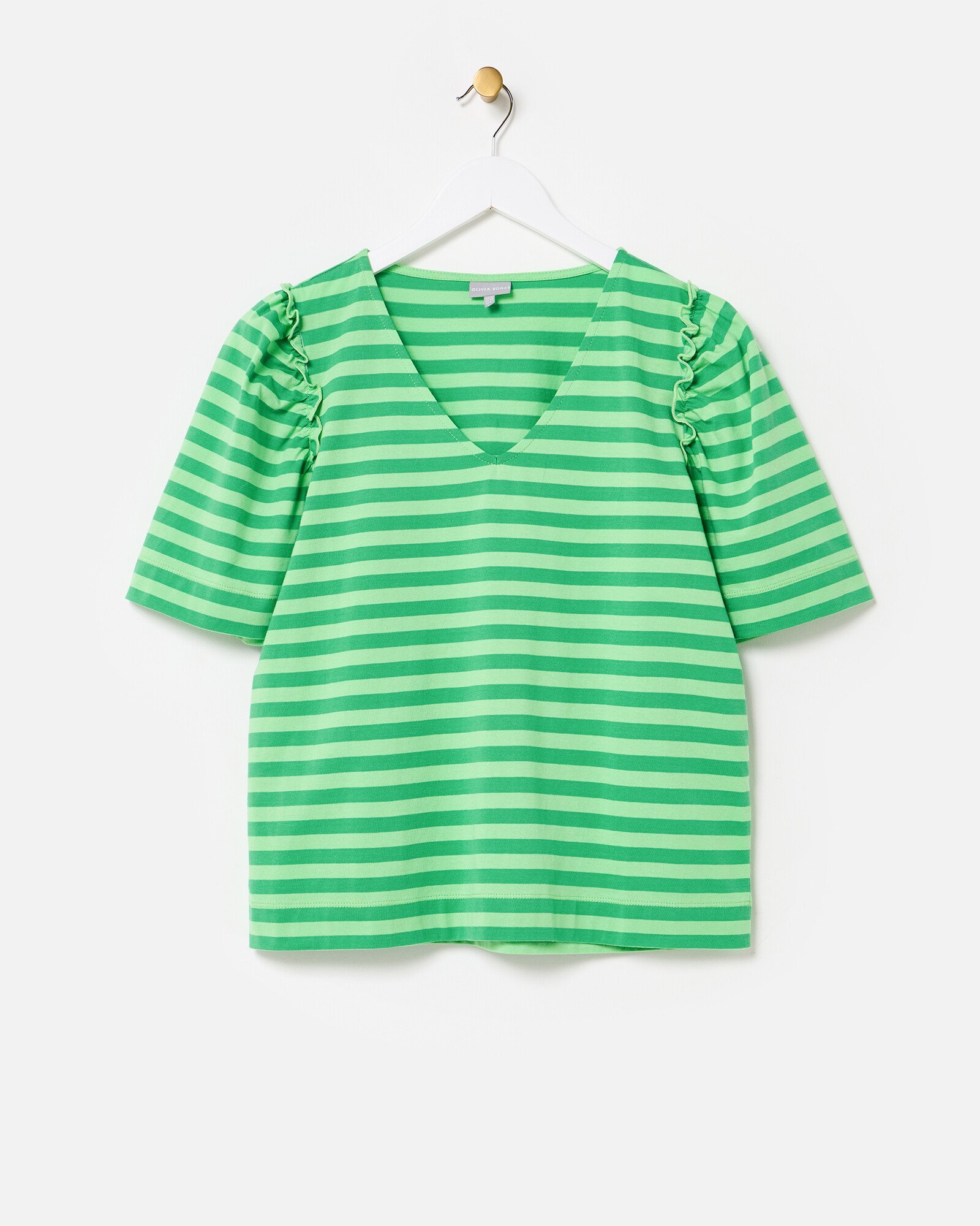 Green Striped V-Neck T-Shirt Oliver Bonas