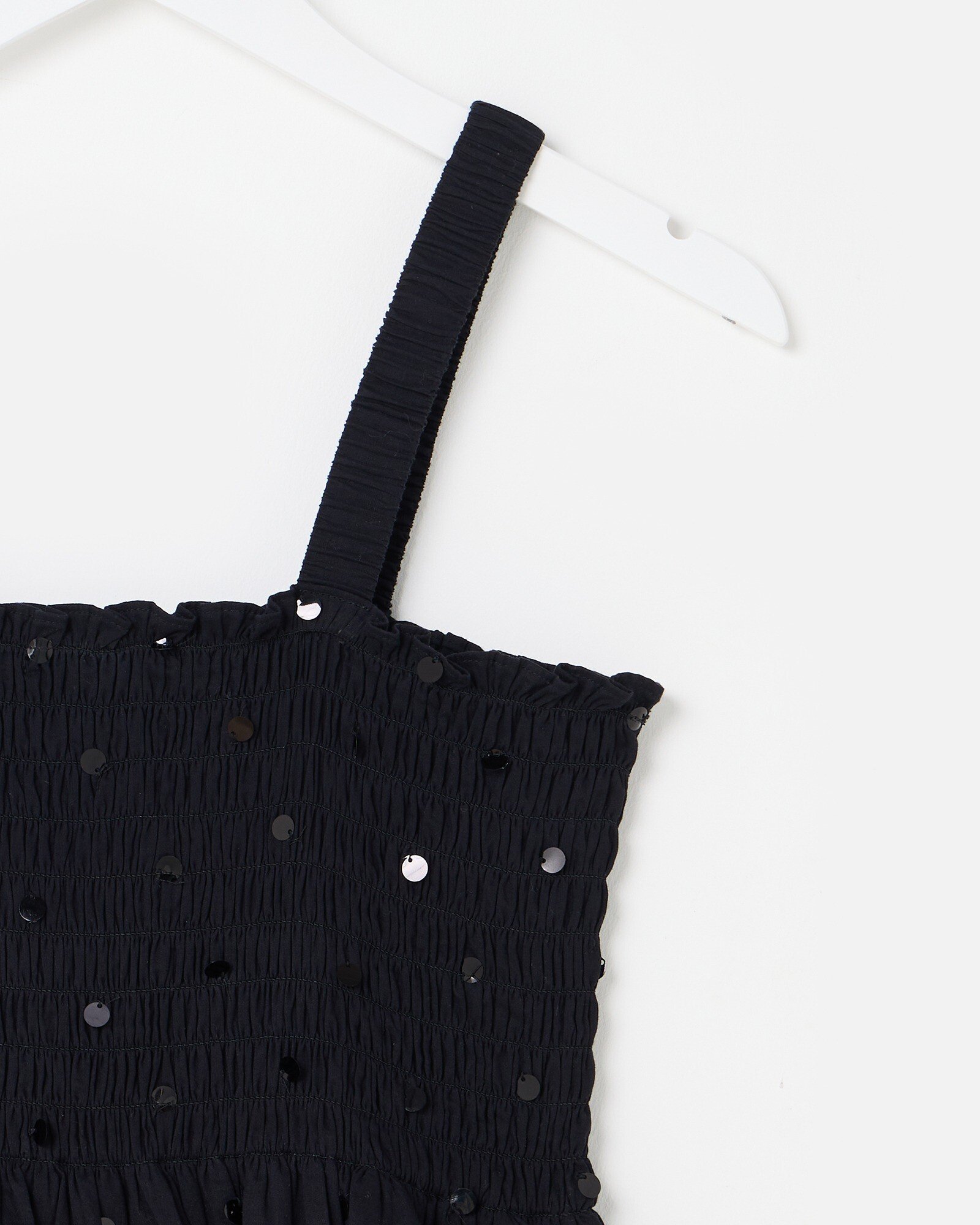 Black Sequin Square Neck Strappy Cotton Midi Dress Oliver Bonas