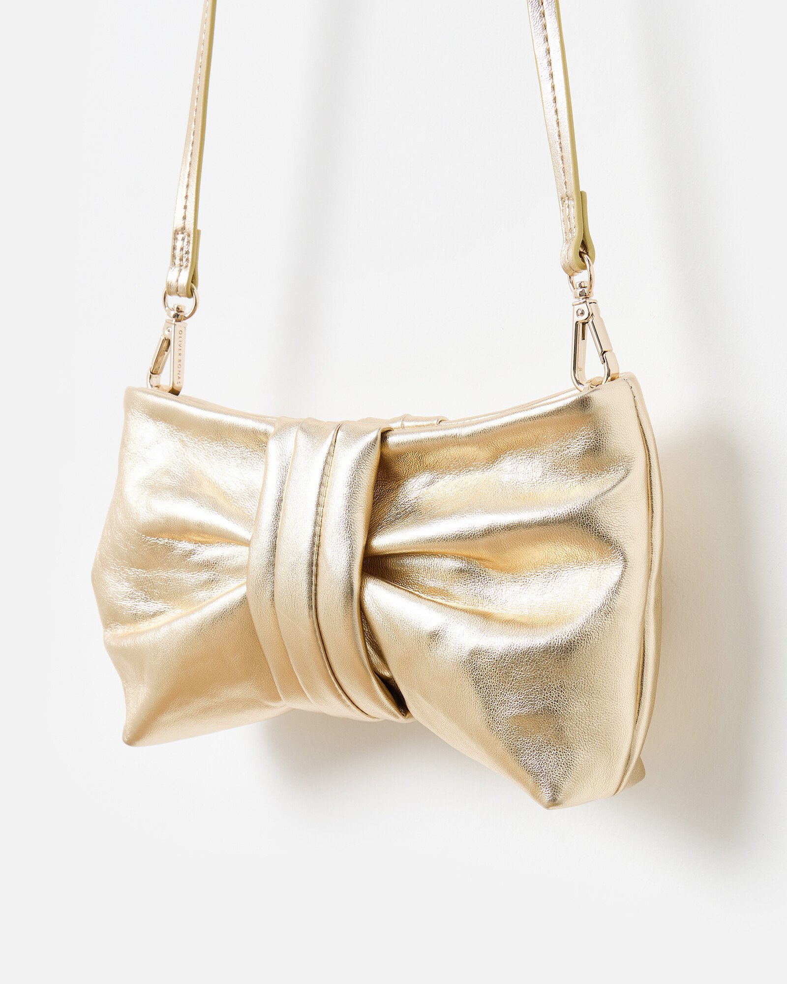 Gold Metallic Bow Clutch Bag Oliver Bonas