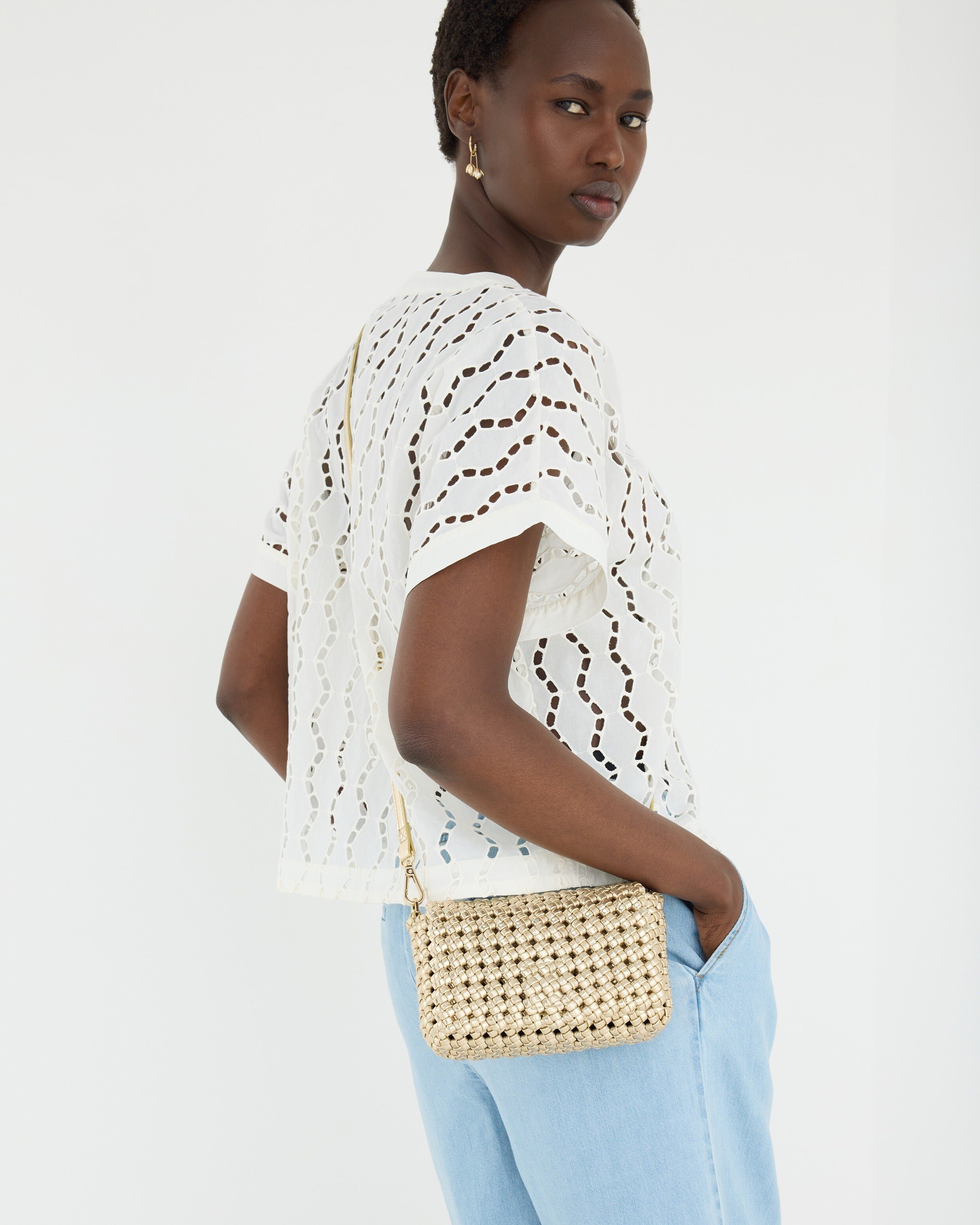 Lizzie Gold Metallic Braided Crossbody Bag | Oliver Bonas