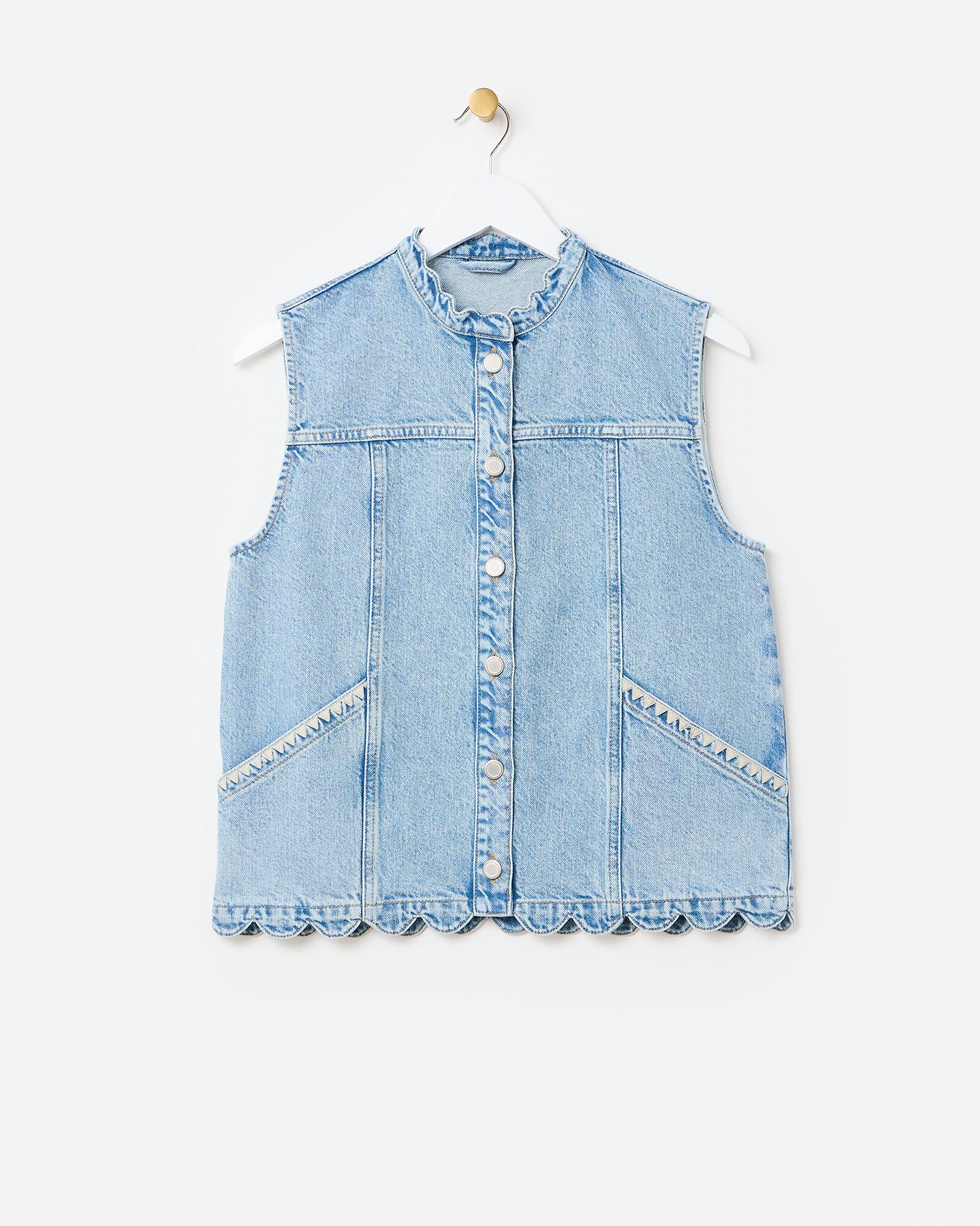 Light Blue Scalloped Denim Waistcoat | Oliver Bonas