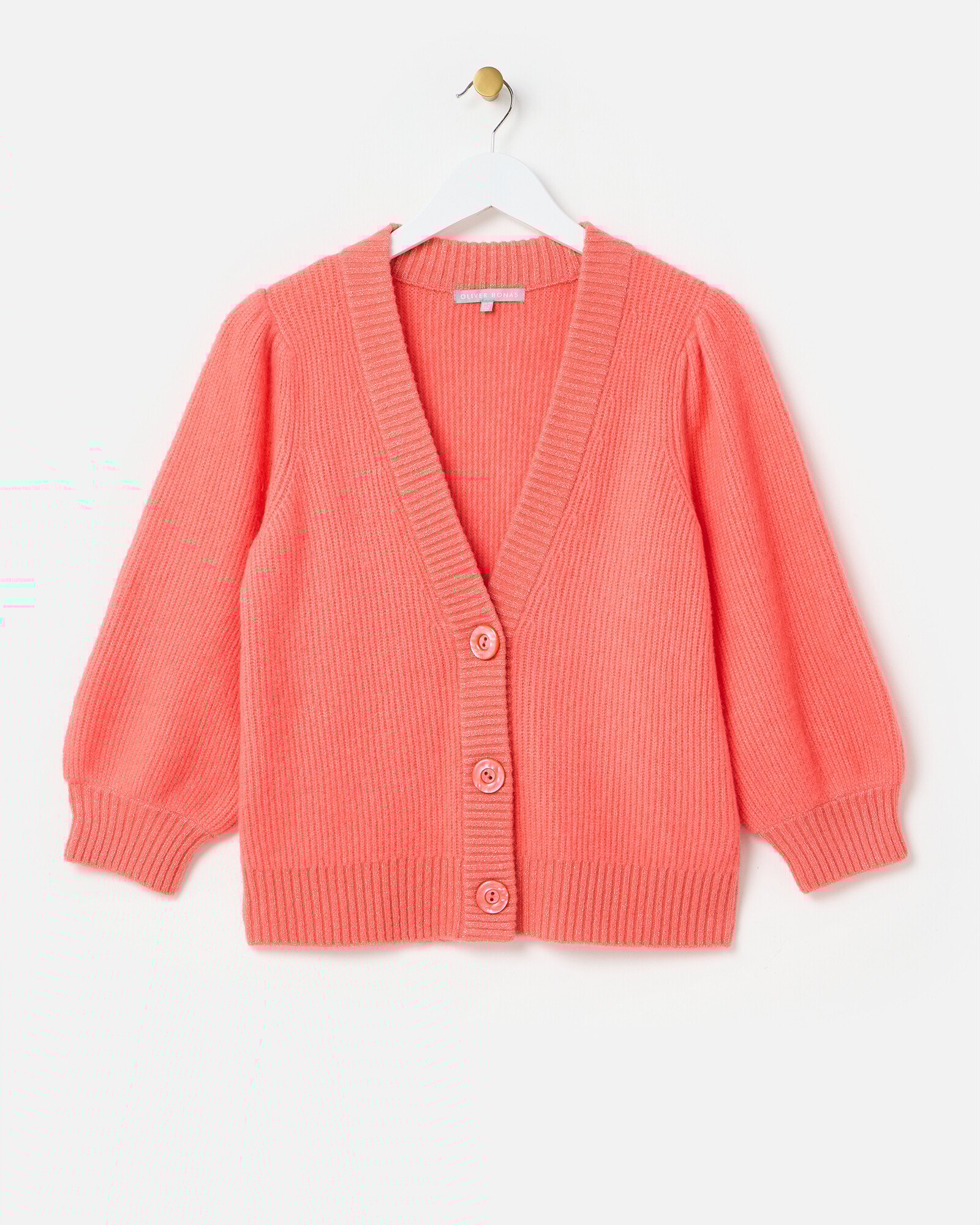 Pink Puff Sleeve Sparkle Knitted Cardigan Oliver Bonas