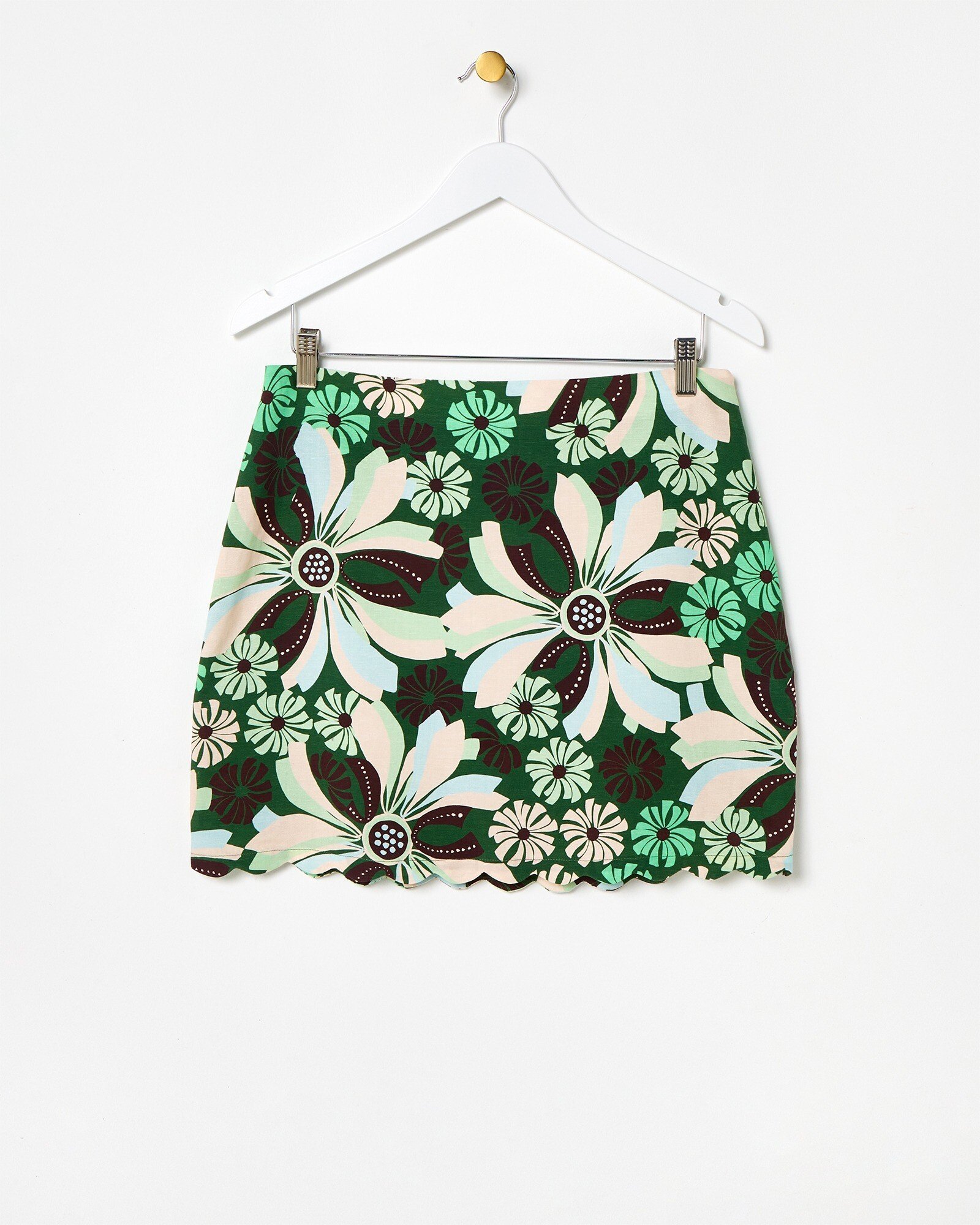 Green Brown Floral Scalloped Mini Skirt Oliver Bonas