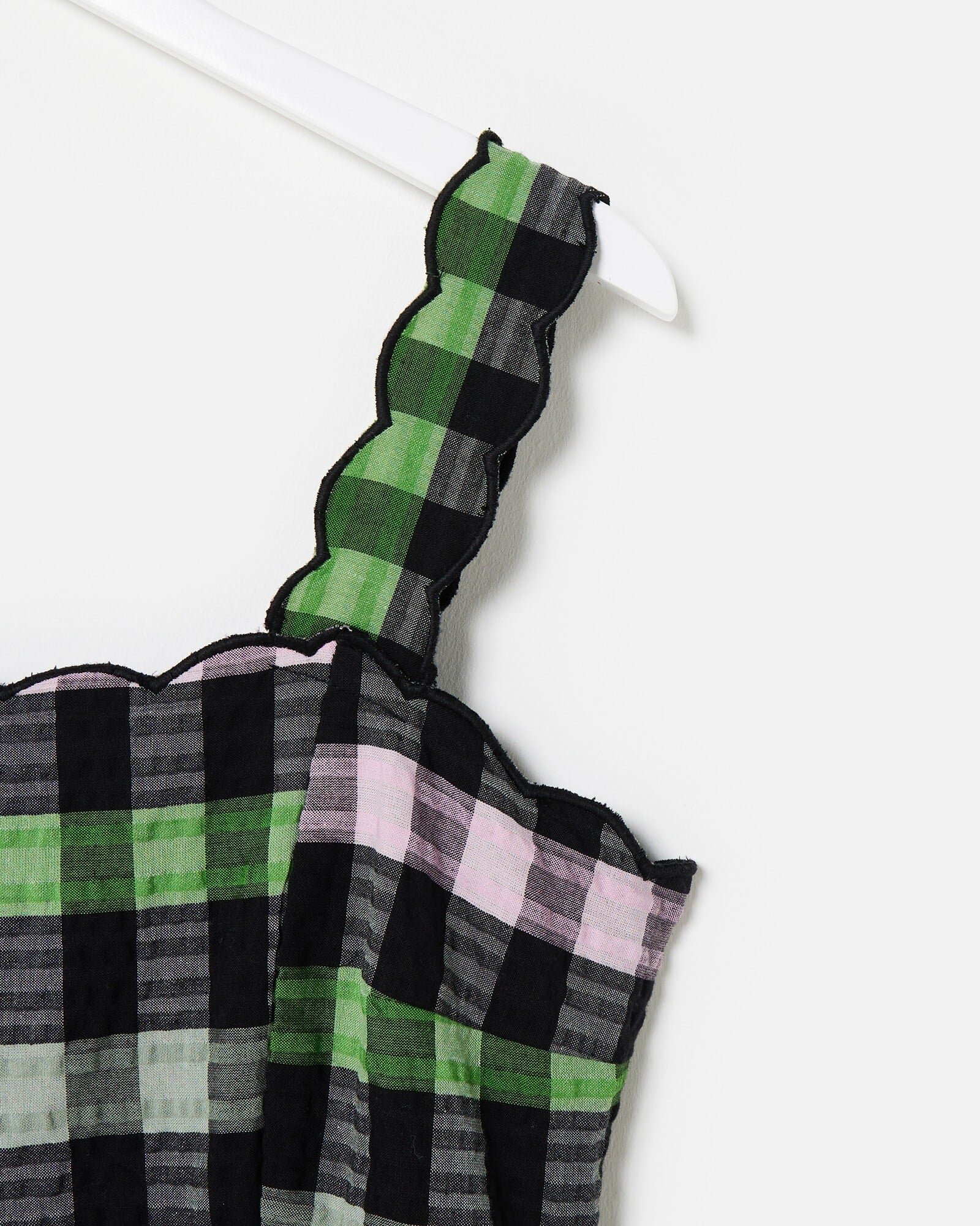 Black & Green Checked Scalloped Strappy Midi Dress | Oliver Bonas Black & Green Checked Scalloped Strappy Midi Dress | Oliver Bonas