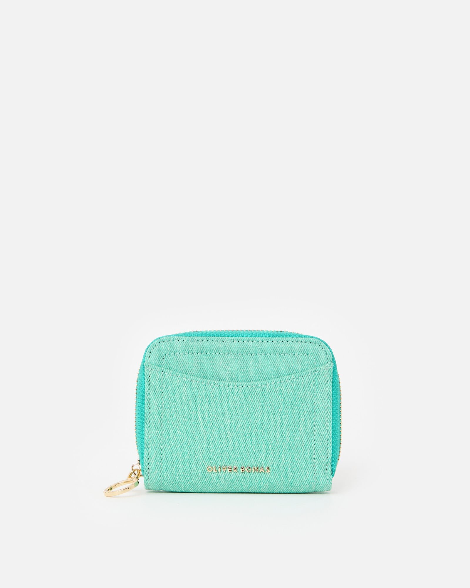 Lola Green Denim Zip Around Purse | Oliver Bonas