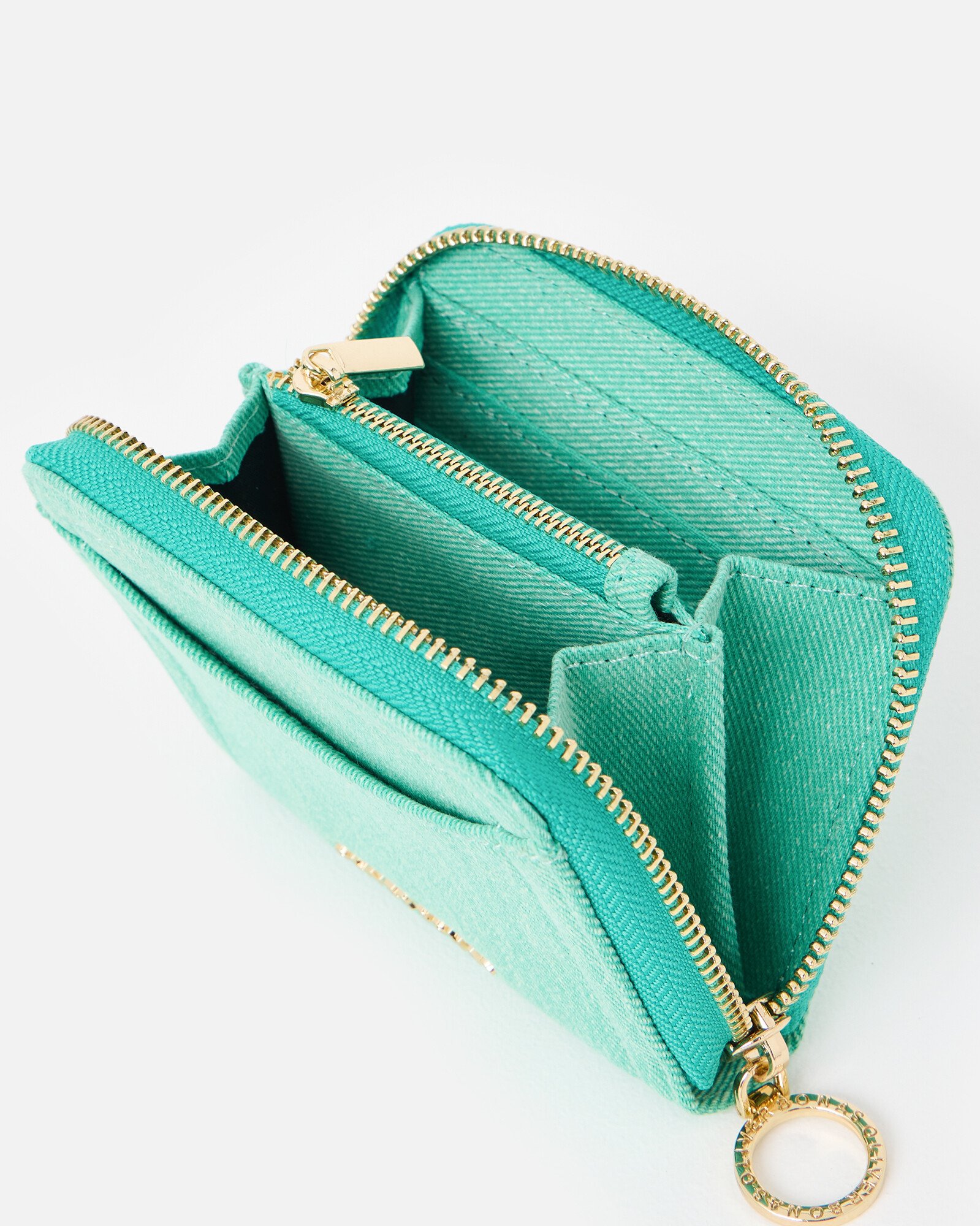 Lola Green Denim Zip Around Purse | Oliver Bonas