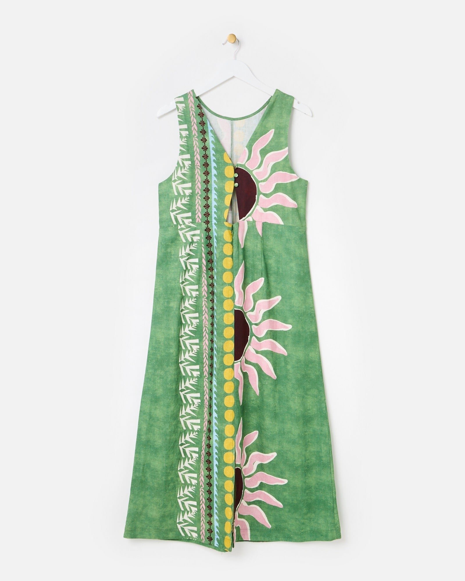 Green Sun Print Sleeveless Midi Dress | Oliver Bonas