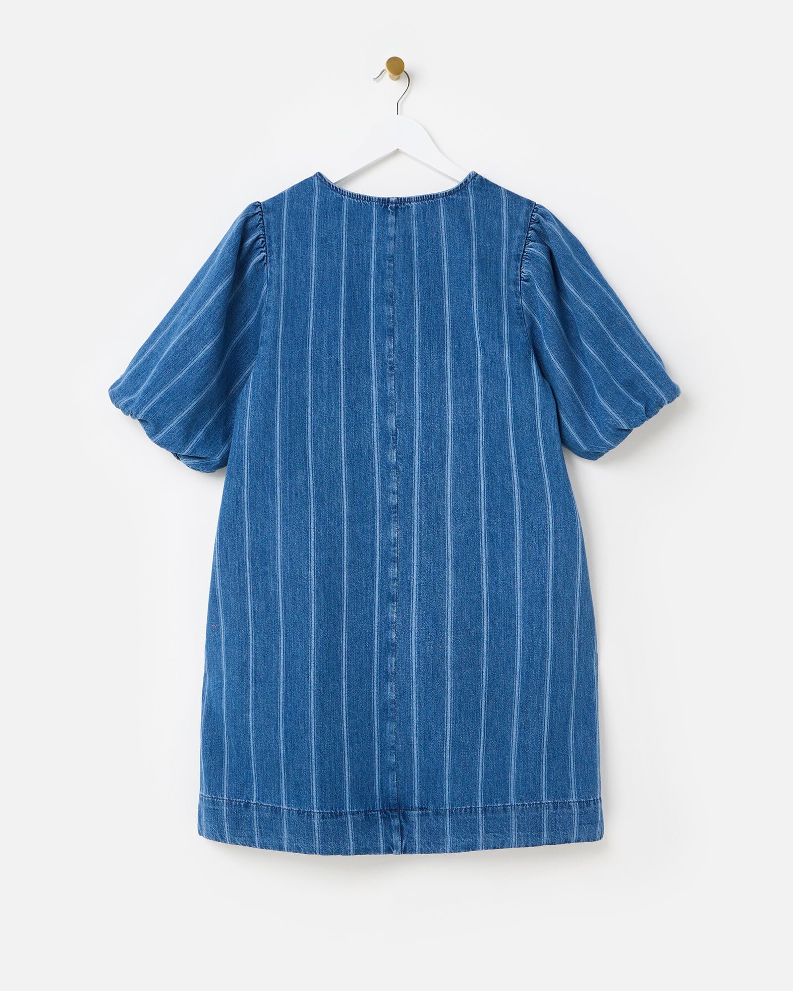 Blue Denim Striped V-Neck Short Sleeve Mini Dress | Oliver Bonas