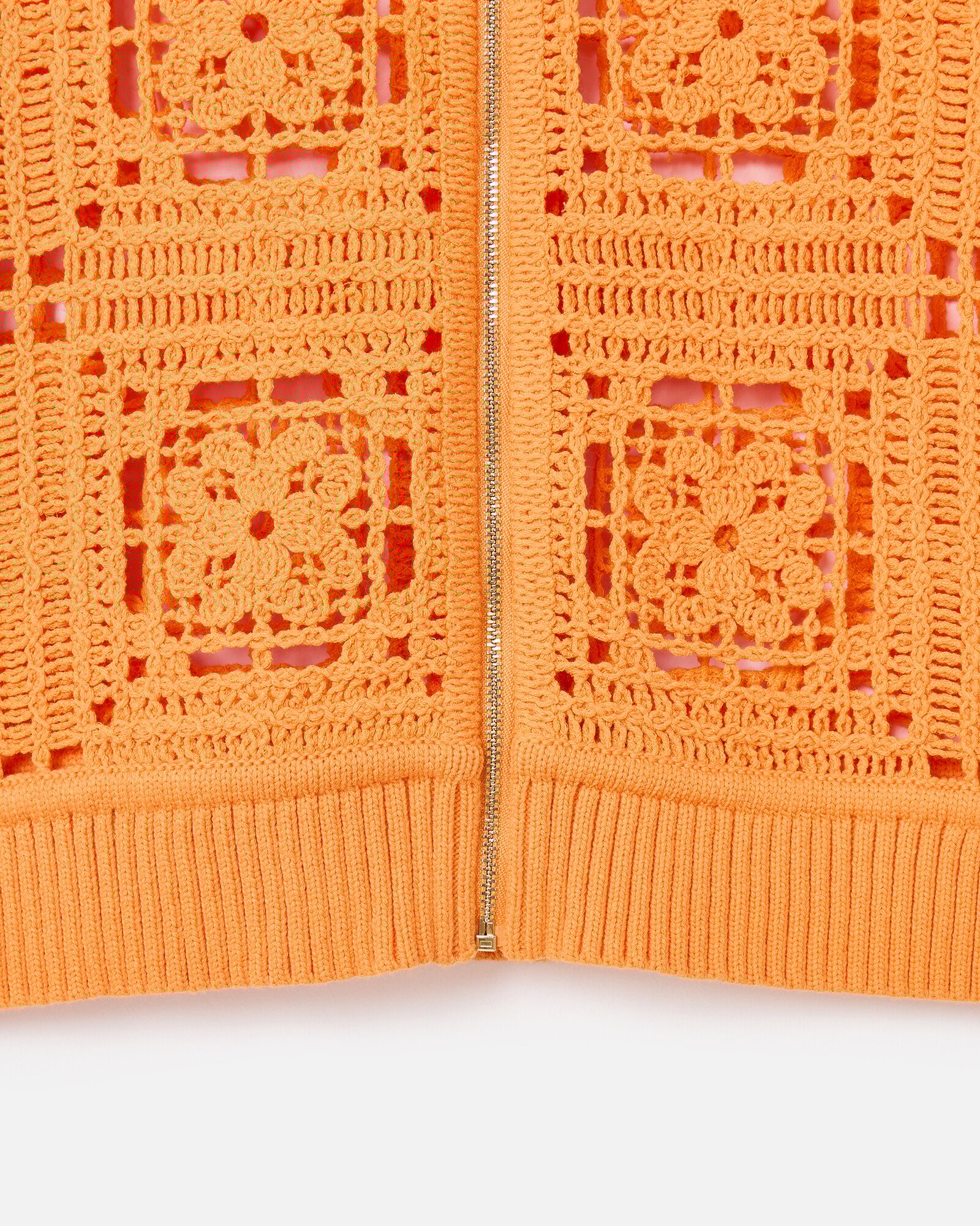 Orange Crochet Square Zip Up Cardigan | Oliver Bonas