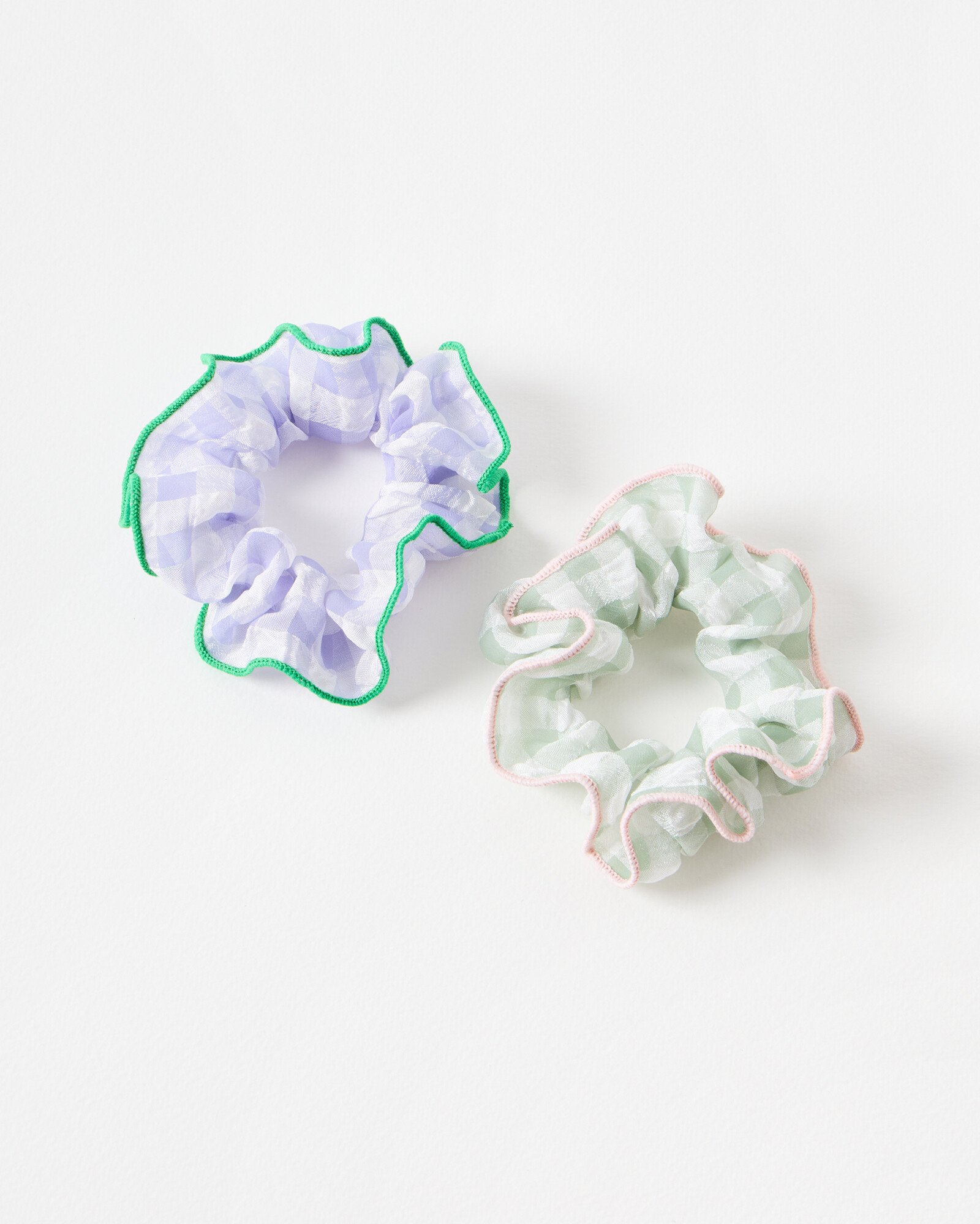 Halle Green & Lilac Gingham Scrunchies Set of Two | Oliver Bonas