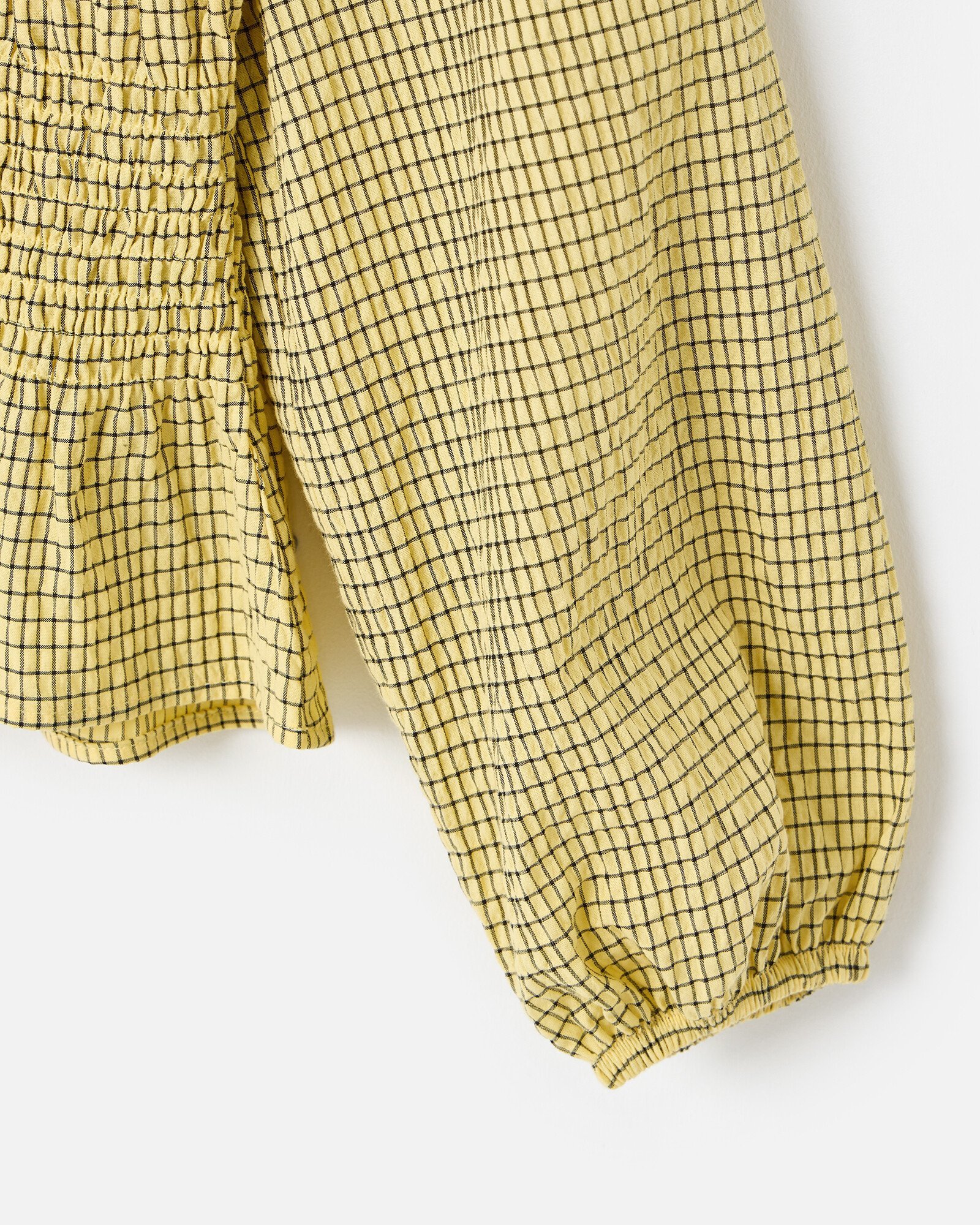 Yellow Black Checked Shirred V-Neck Blouse Oliver Bonas
