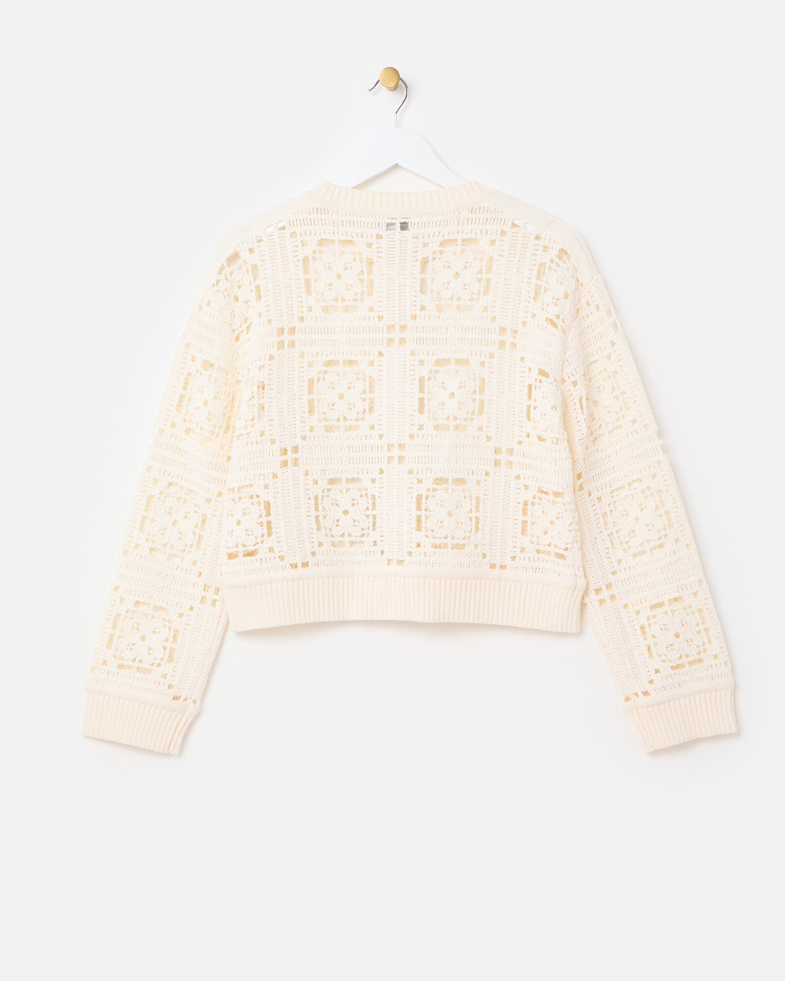 Ivory Crochet Square Zip Up Cardigan | Oliver Bonas