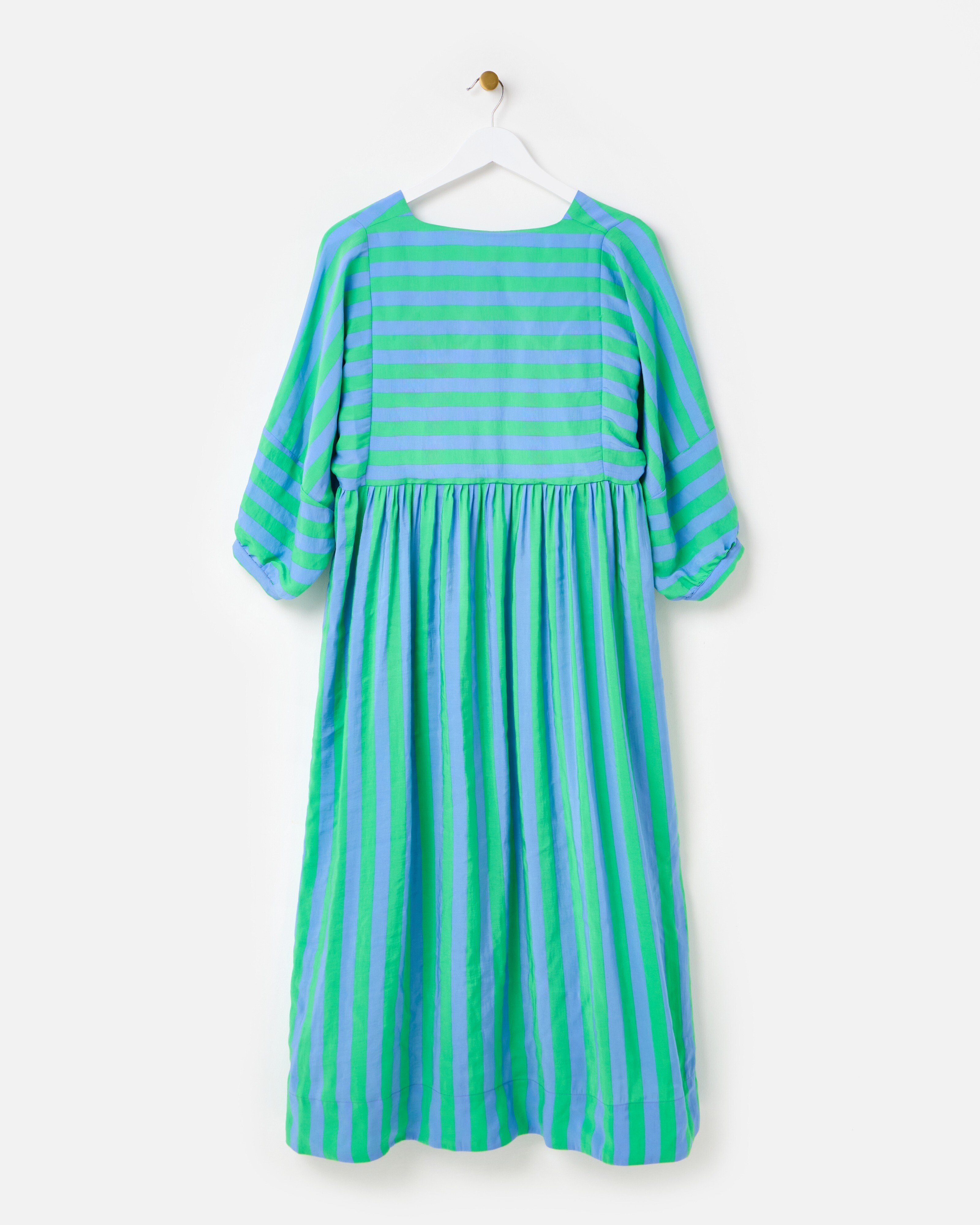 green emerald velvet dress Anais Dress in Green Stripe – MILLE main image 1