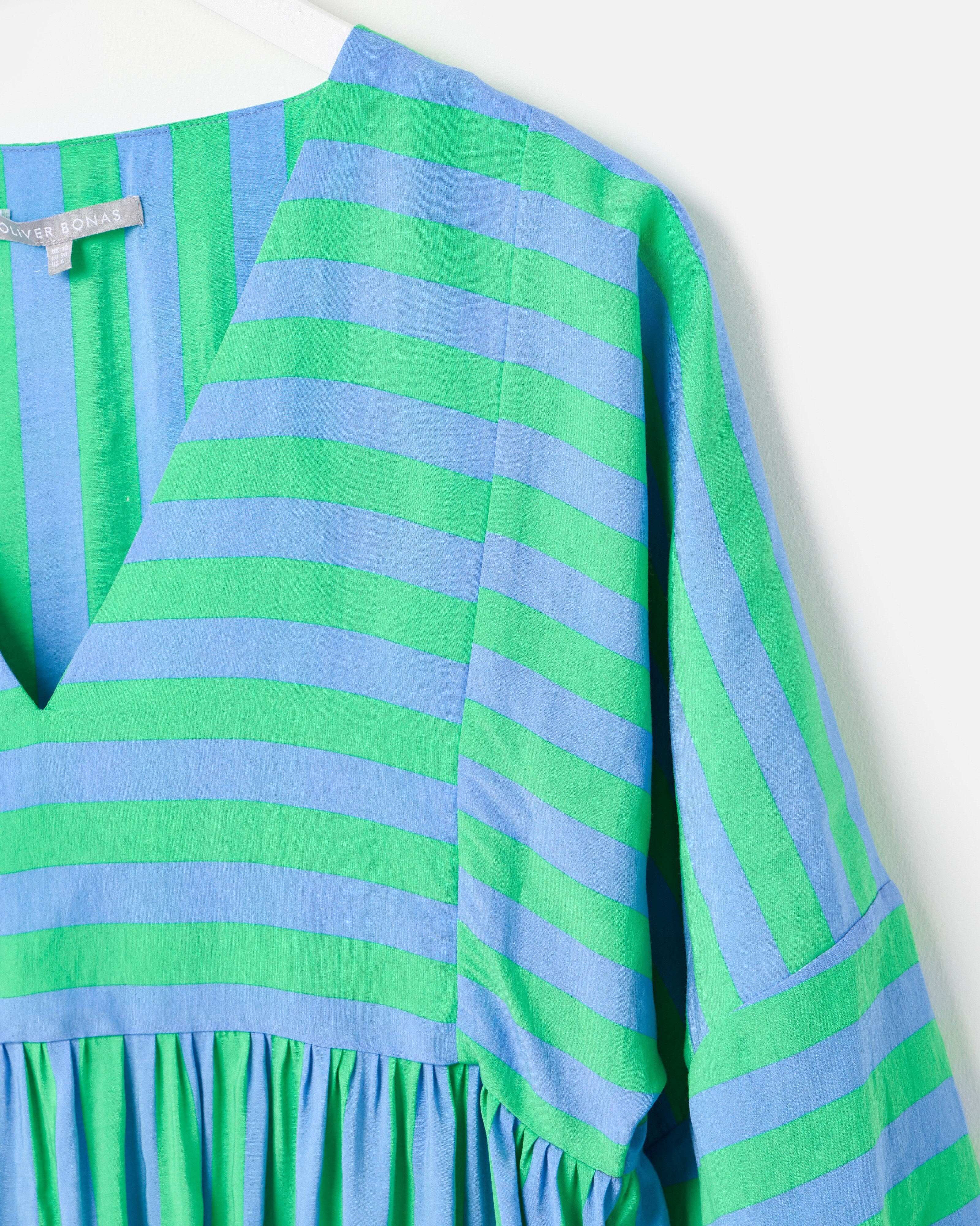 Blue & Green Striped V-Neck Midi Dress | Oliver Bonas Blue & Green Striped V-Neck Midi Dress | Oliver Bonas