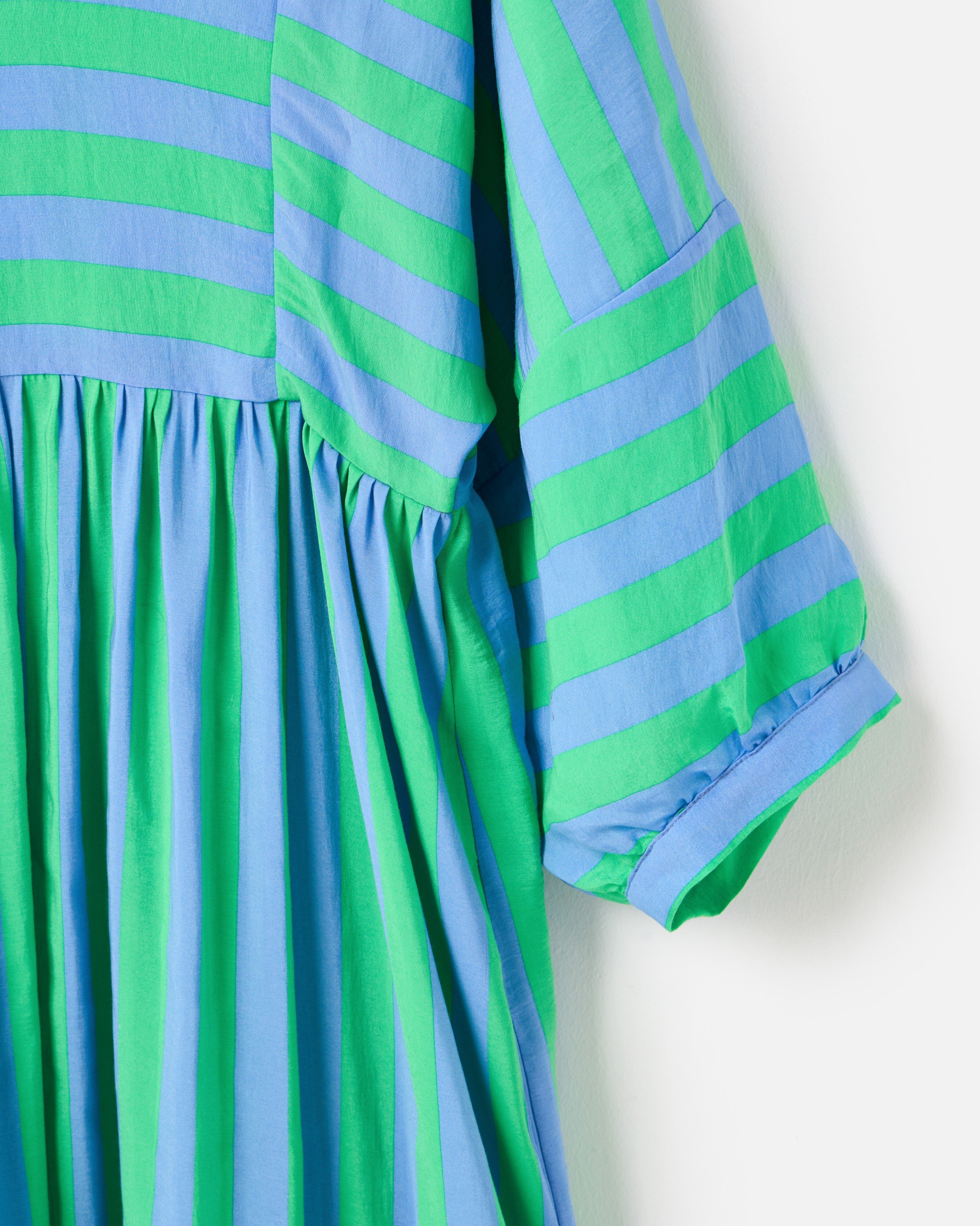 green blue striped dress Out the Door Green & Light Blue Stripe Cotton Sleeveless Mini Dress main image 0
