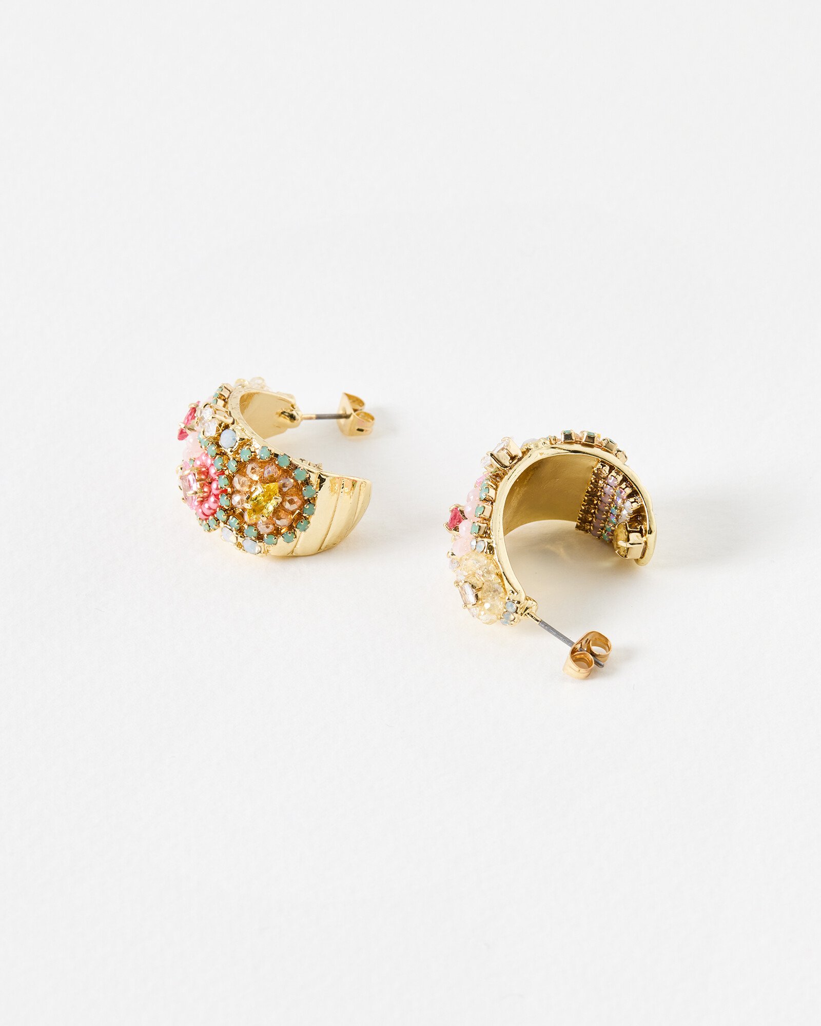 Lydia Pink & Green Beaded Flower Hoop Earrings | Oliver Bonas