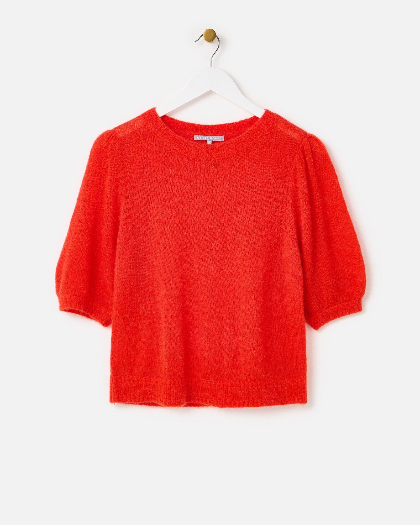 Red Fluffy Short Sleeve Knitted T-Shirt Oliver Bonas