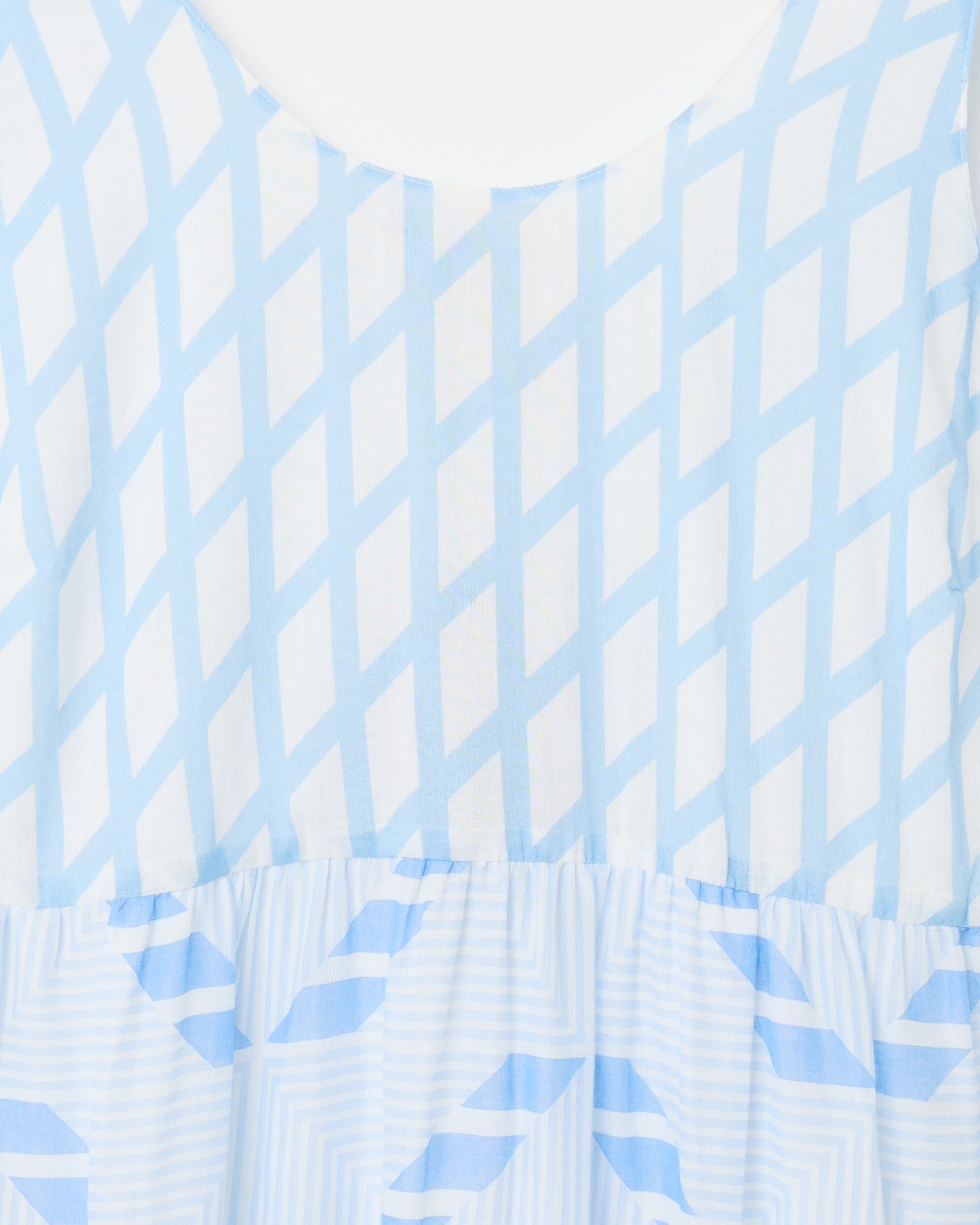 Light Blue & White Geometric Tie Strap Cotton Midi Dress | Oliver Bonas IE
