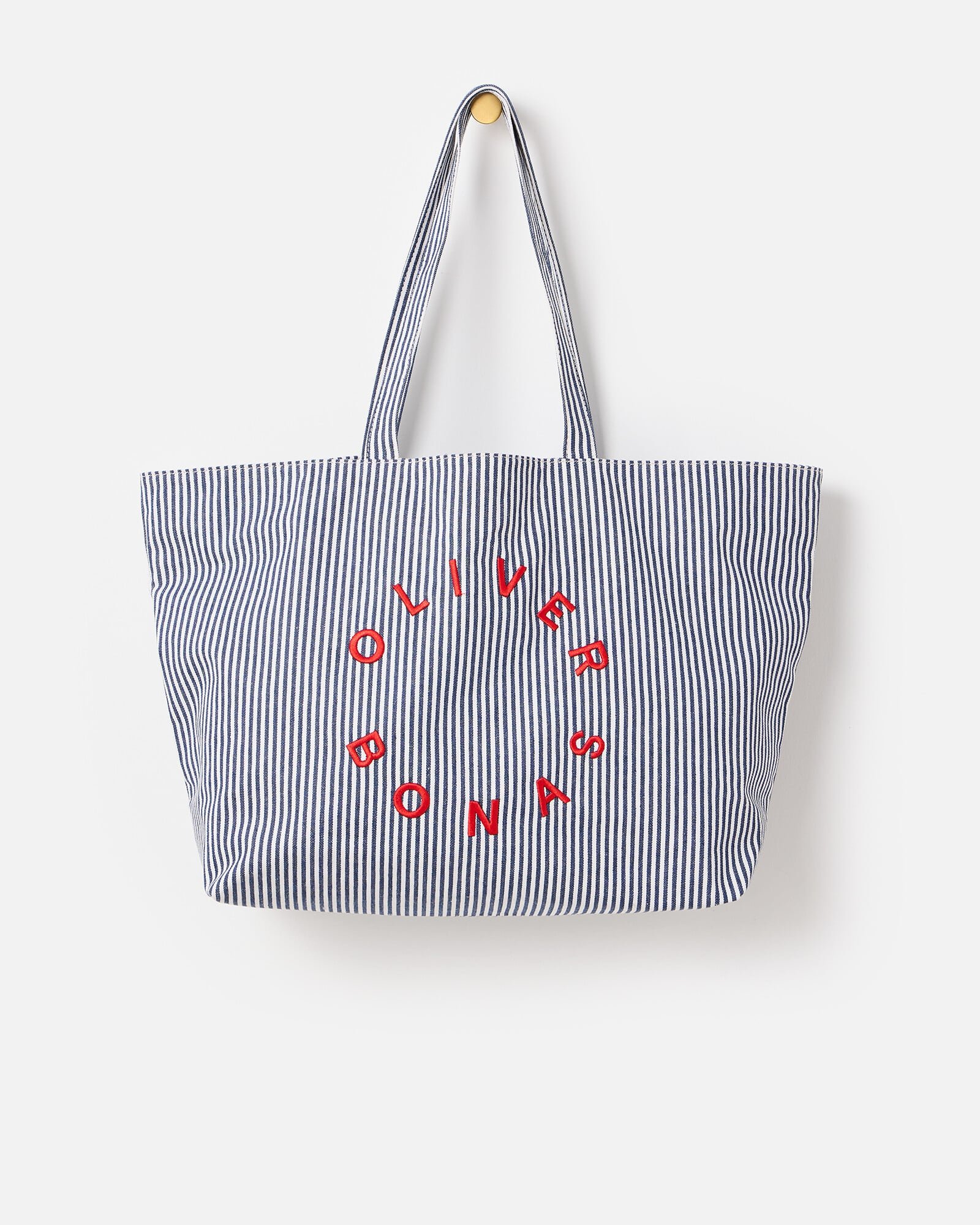 Denim Blue Striped Logo Fabric Tote Shopper Bag | Oliver Bonas