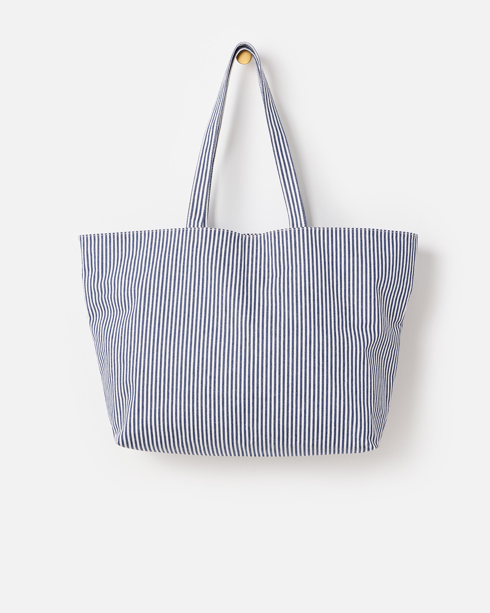 Denim Blue Striped Logo Fabric Tote Shopper Bag | Oliver Bonas