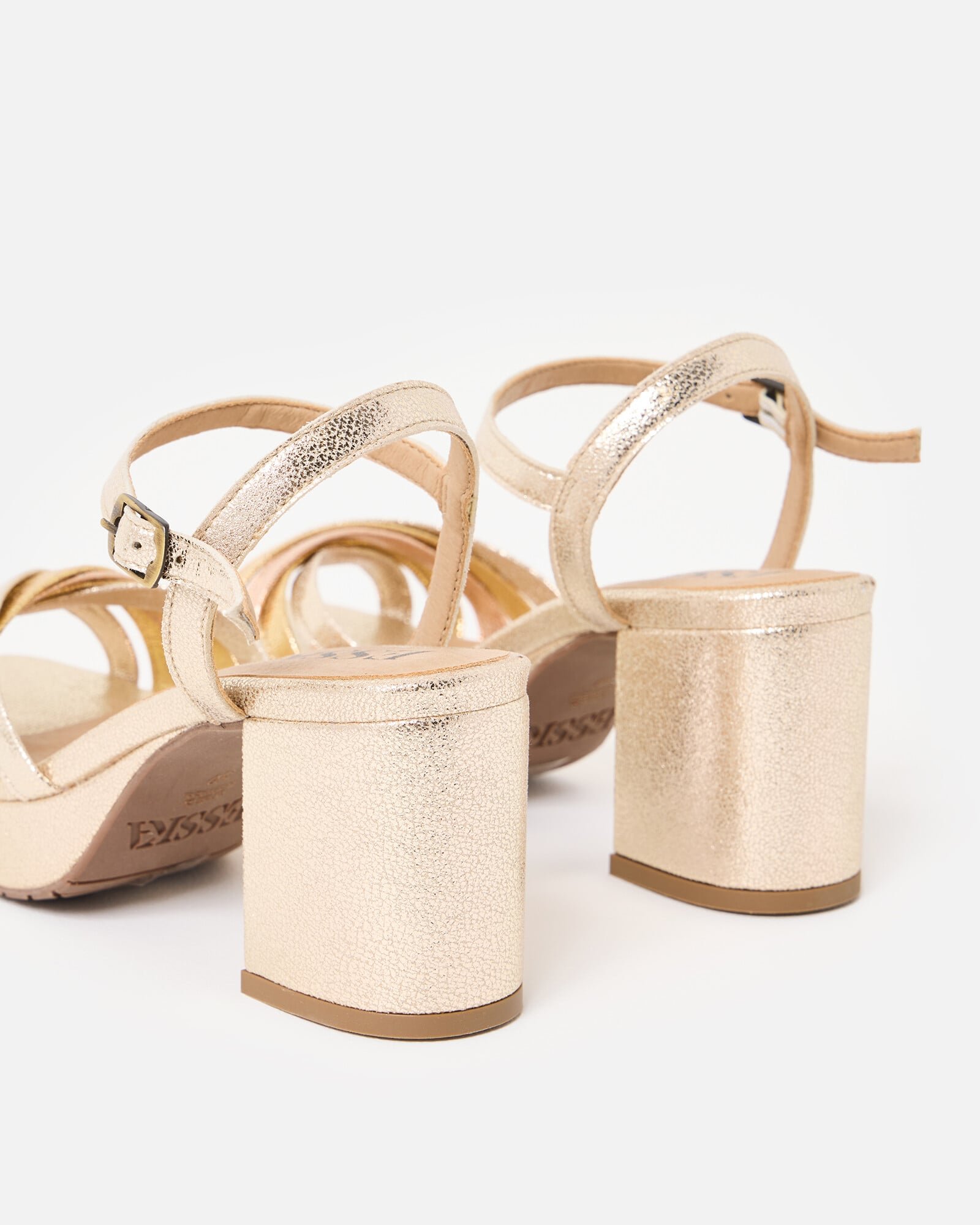 Esska Casey Gold Trio Platform Heeled Sandals | Oliver Bonas