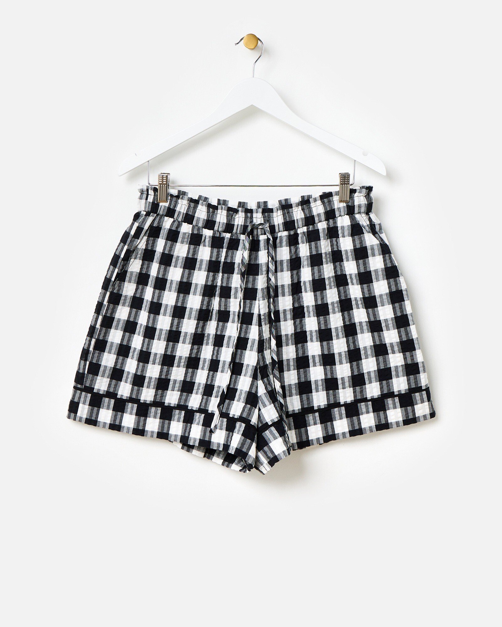 Black Gingham Tie Waist Cotton Shorts Oliver Bonas