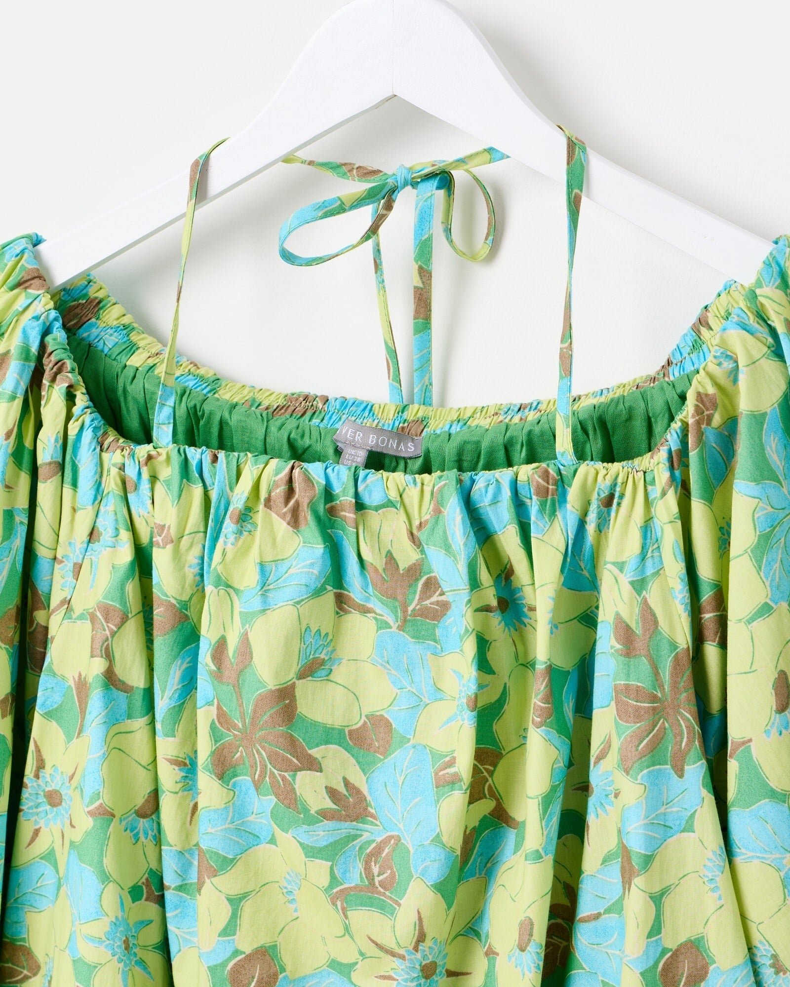 Green & Blue Floral Halterneck Bardot Mini Dress | Oliver Bonas