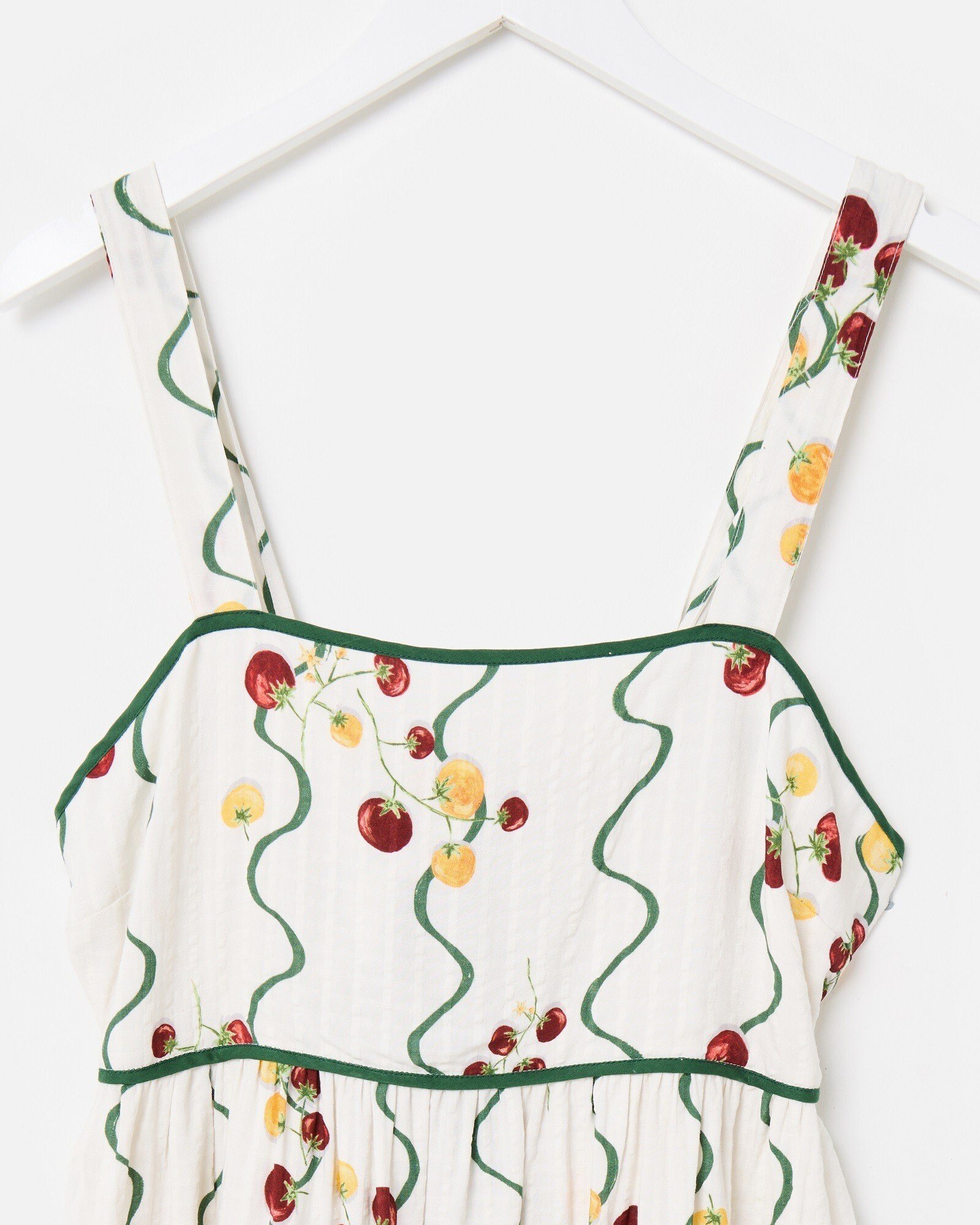 White Green Striped Tomato Print Strappy Midi Dress Oliver