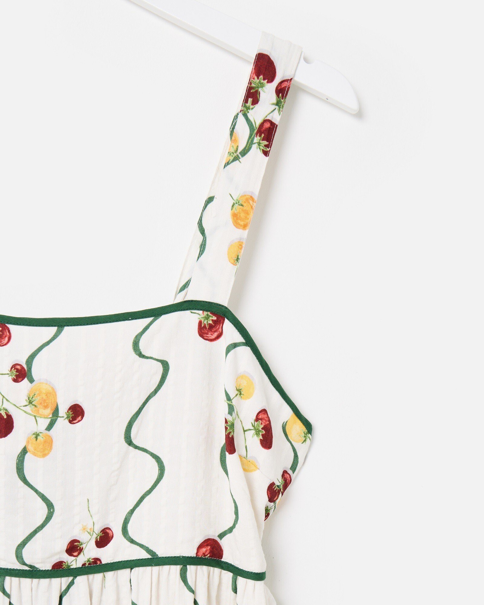 White Green Striped Tomato Print Strappy Midi Dress Oliver