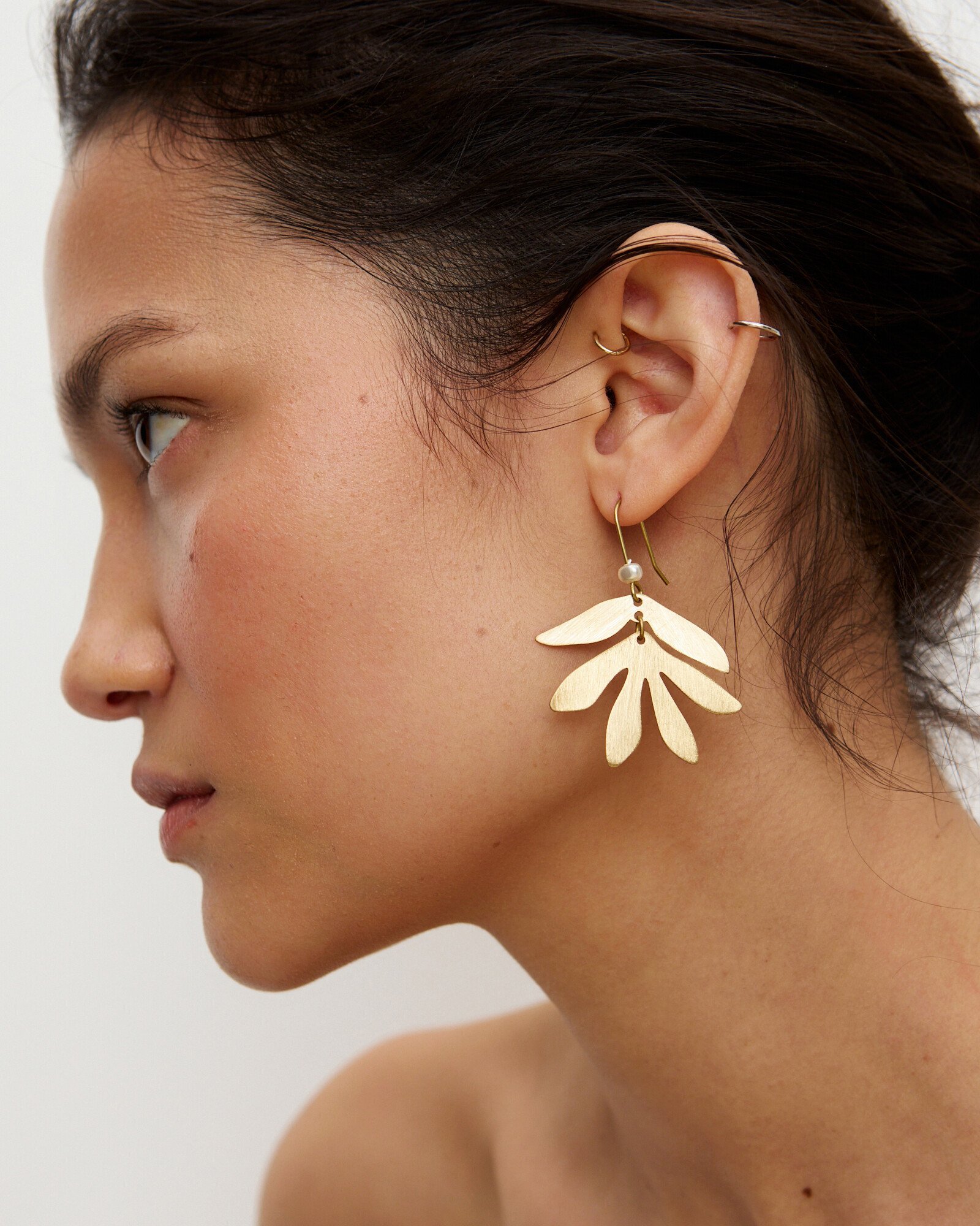 Alisha Brass Leaf Statement Earrings Oliver Bonas