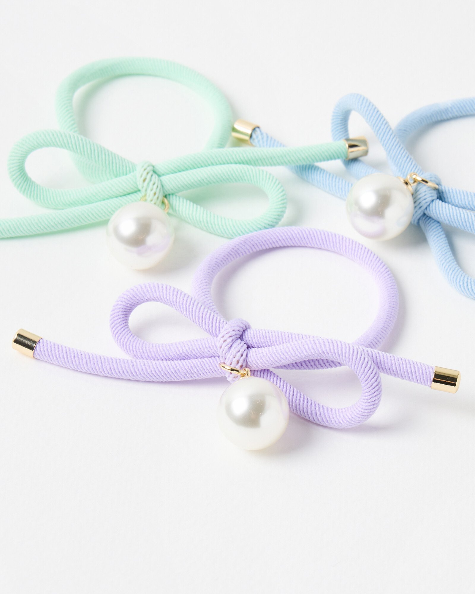 Adelyn Pastel Bow Faux Pearl Hair Bands Set of Three Oliver Bonas
