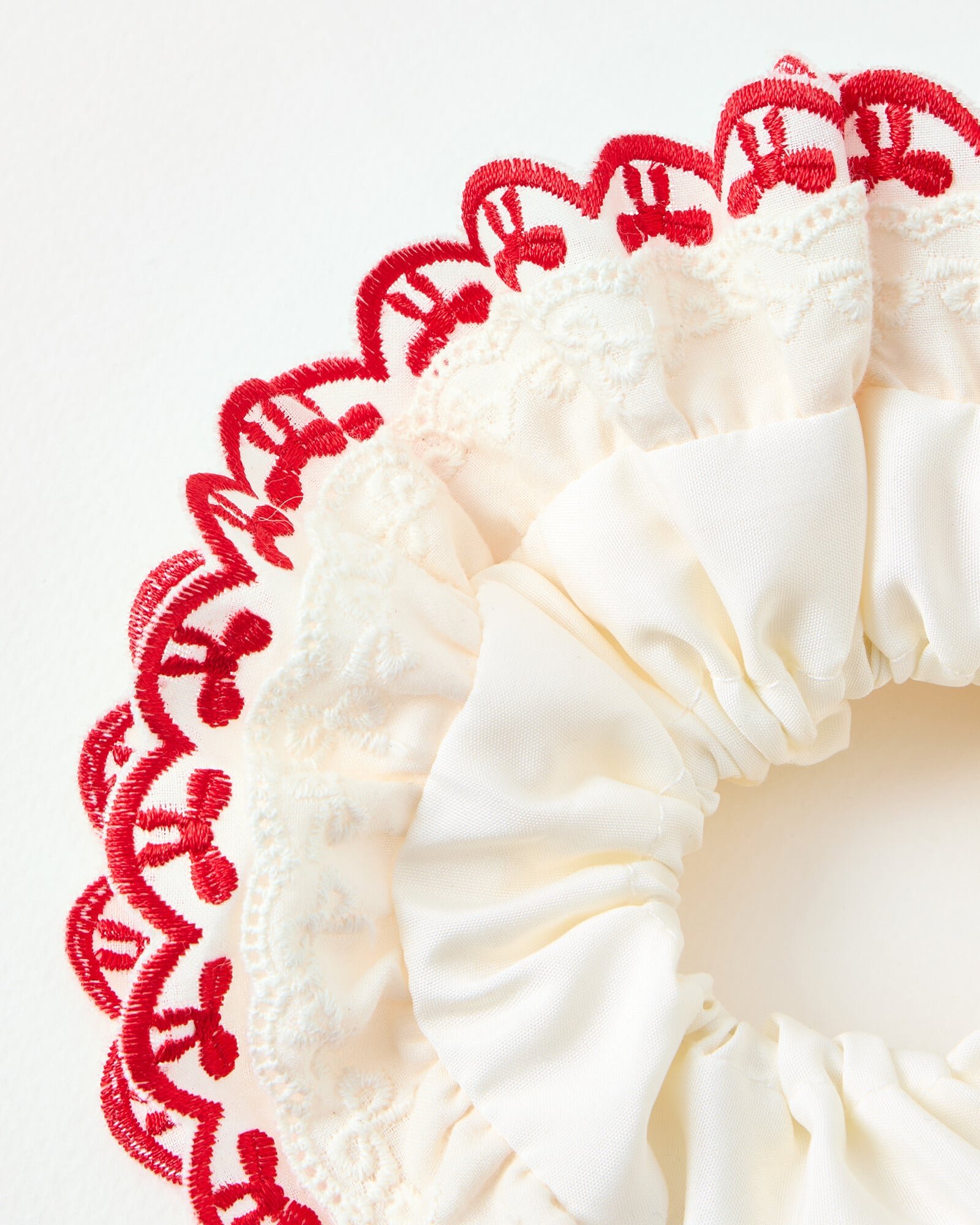 Kendall Cream & Red Bow Frill Large Hair Scrunchie | Oliver Bonas