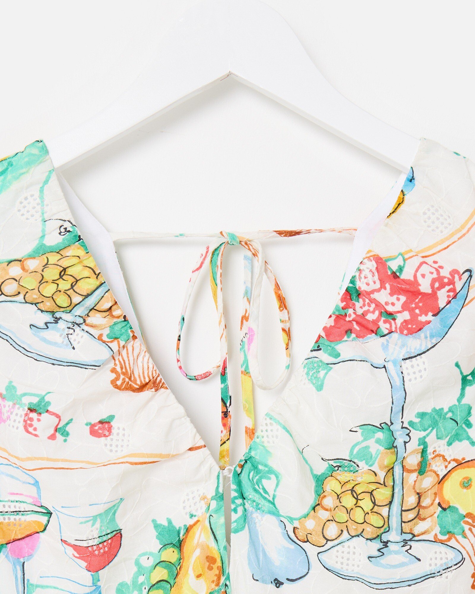 White Floral Embroidered Fruit Print Puff Sleeve Midi Dress | Oliver Bonas White Floral Embroidered Fruit Print Puff Sleeve Midi Dress | Oliver Bonas
